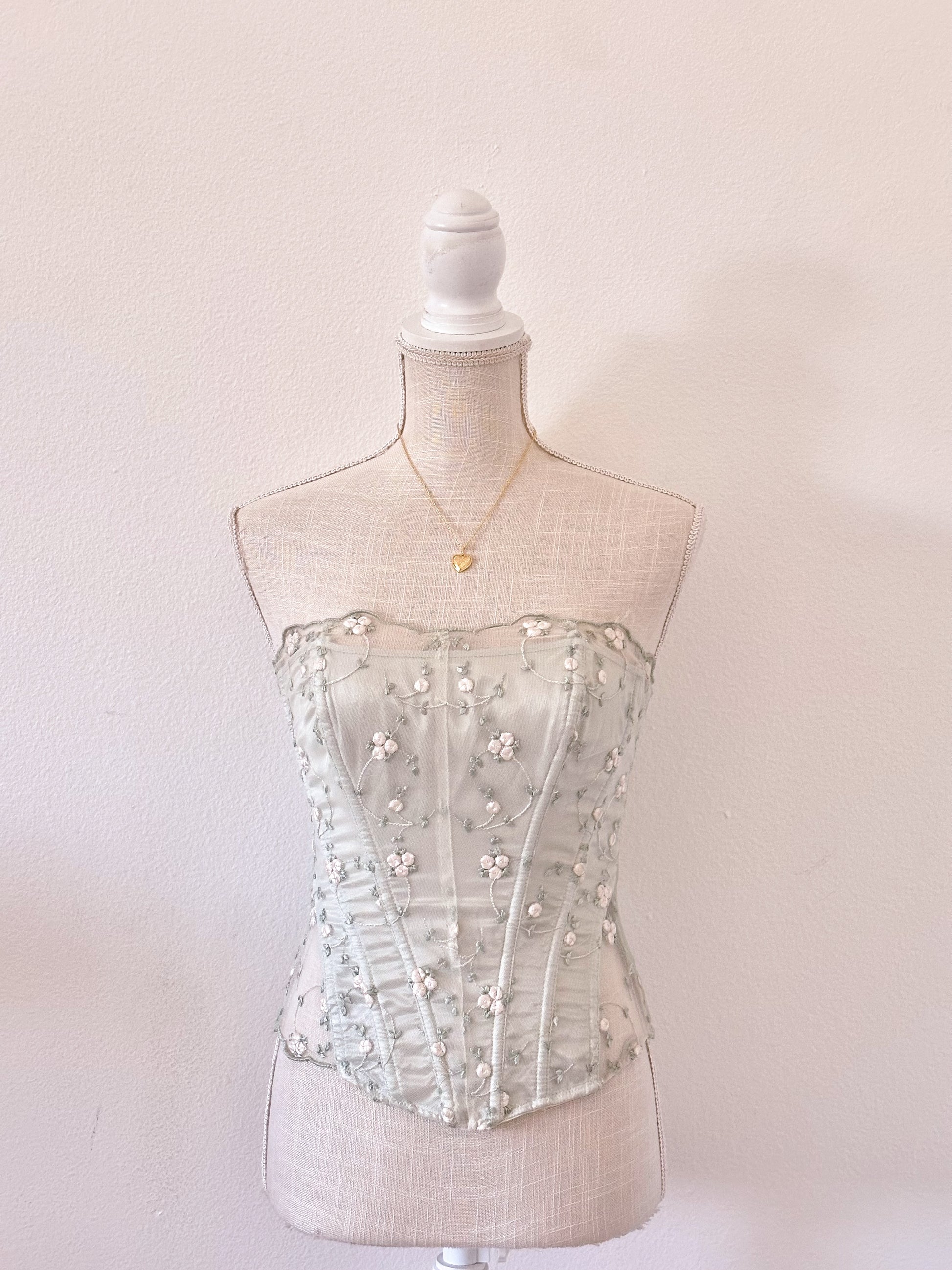 Vintage 2002 Victoria’s Secret Sage Green Floral Corset Top Size: S