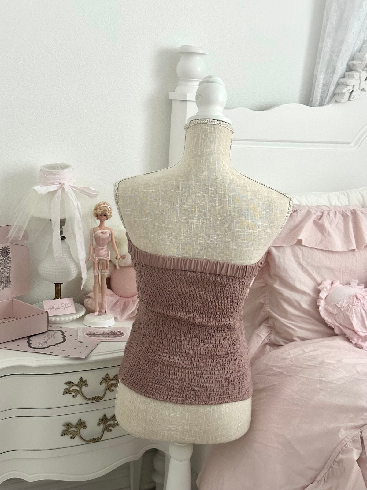 Vintage Y2K Bebe Dusty Mauve Rosette Corset Top Size XS/S