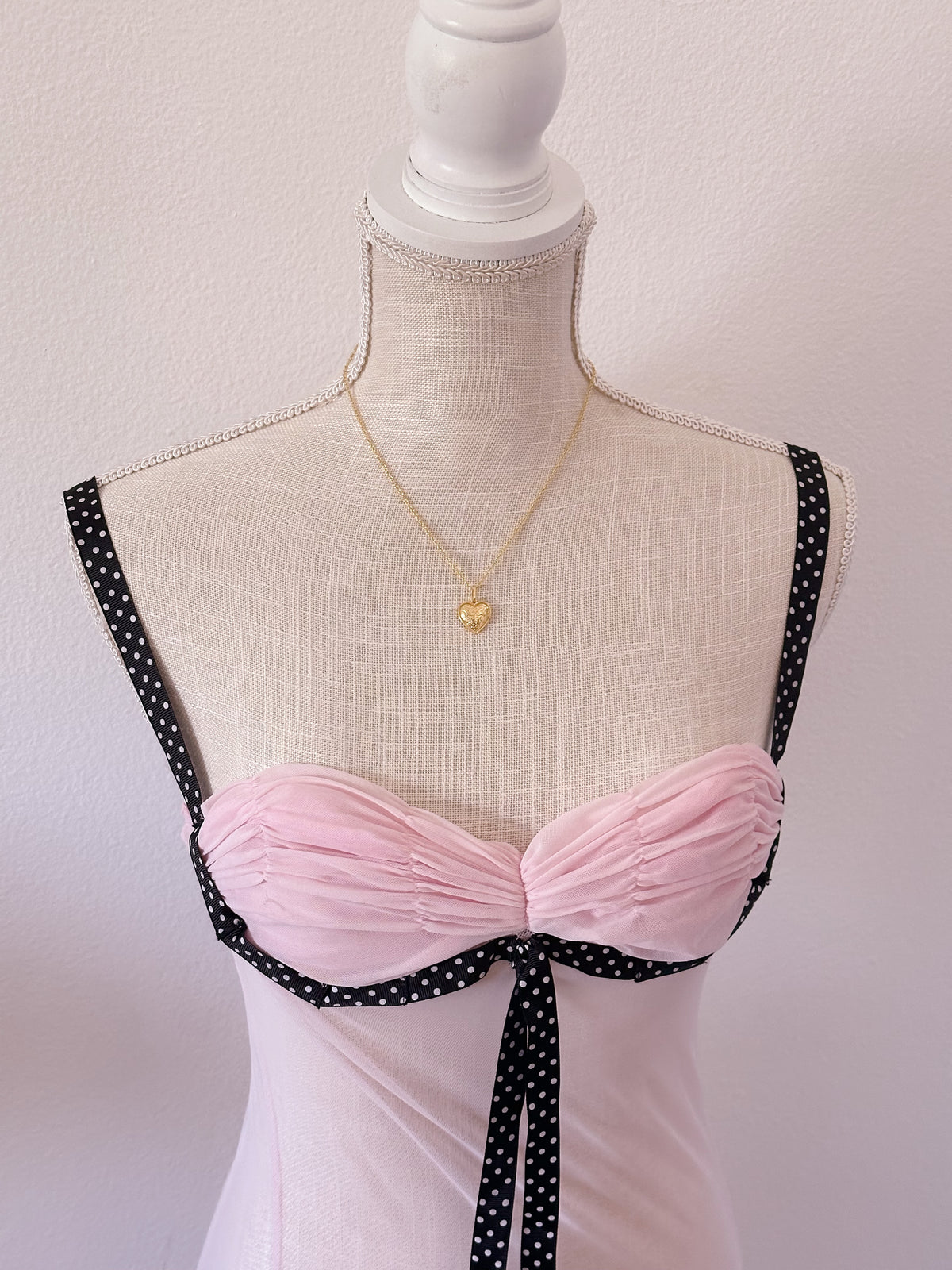 Vintage Frederick's of Hollywood, pink polkadot babydoll dress size: M