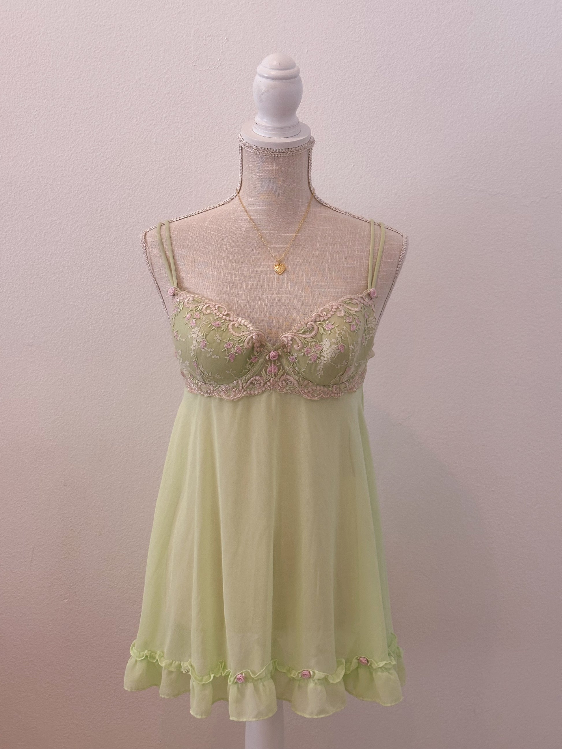 Vintage fairy green Delicates babydoll slip dress Size: M