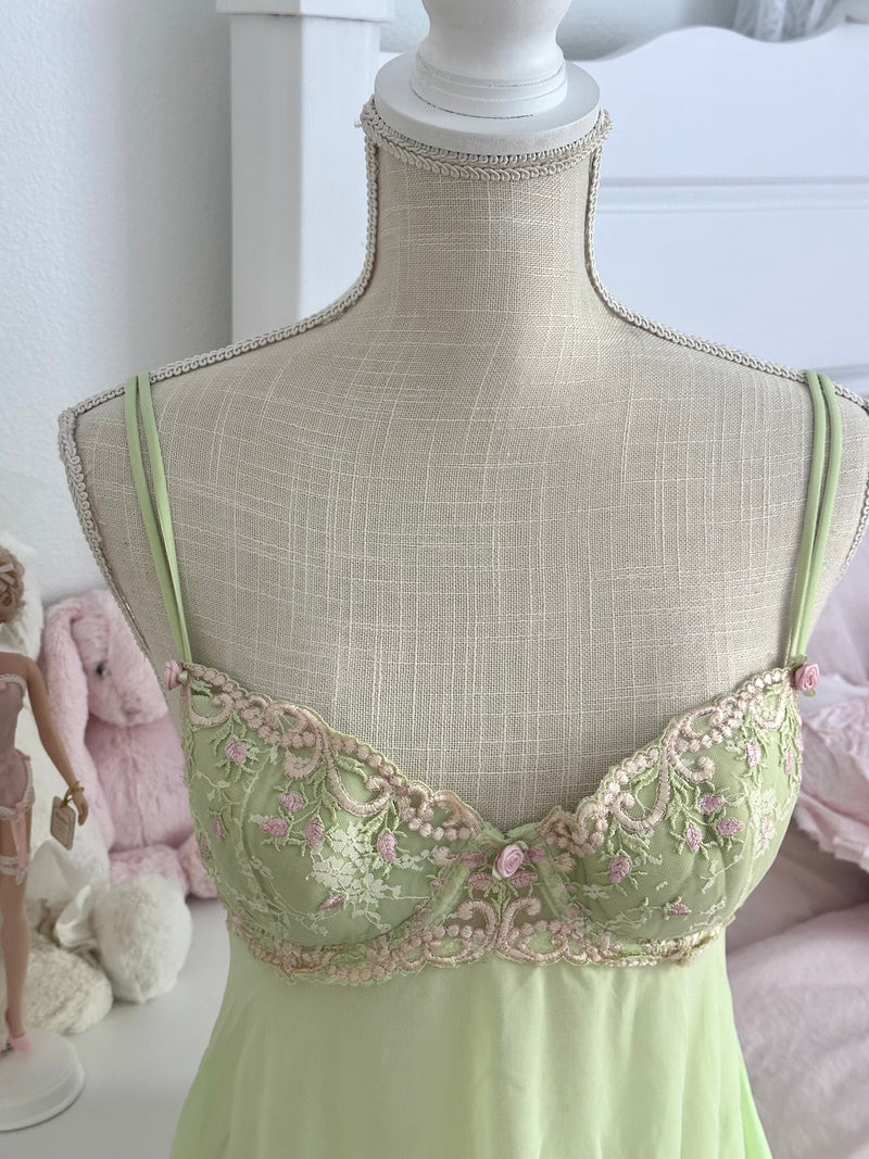 Vintage Delicates Green Fairy Babydoll Slip Dress Size: S