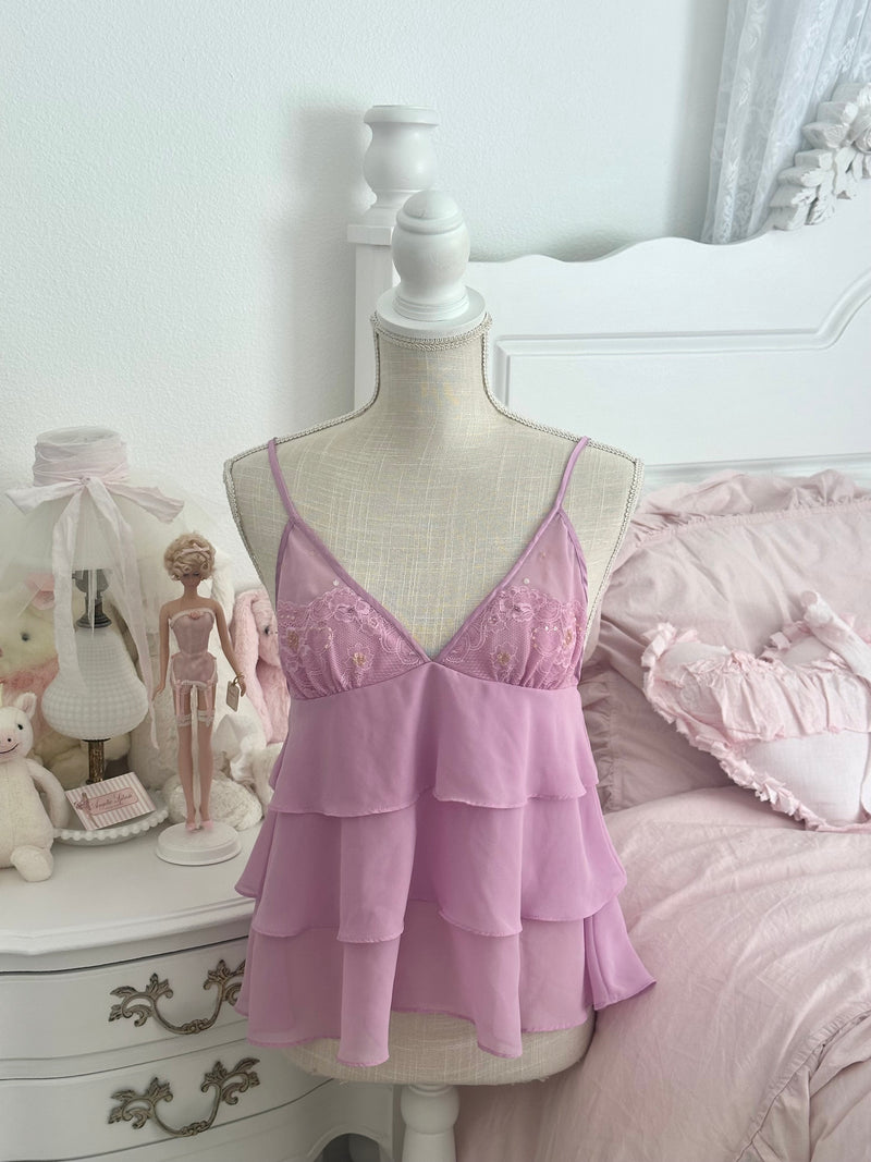 Vintage 2004 Victoria’s Secret Purple Lace Ruffle Babydoll Cami Top Size: M