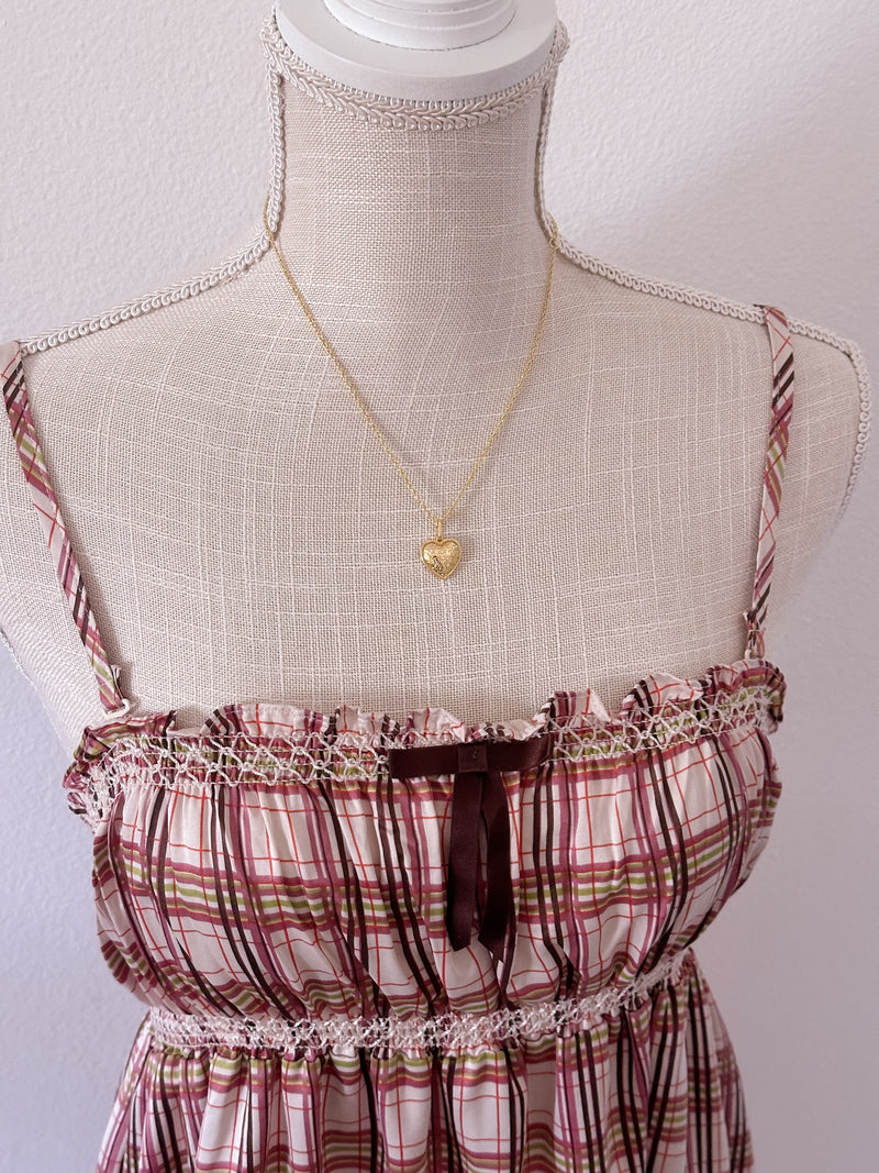 Vintage Victoria's Secret 2009 Brown plaid baby doll slip dress size: M