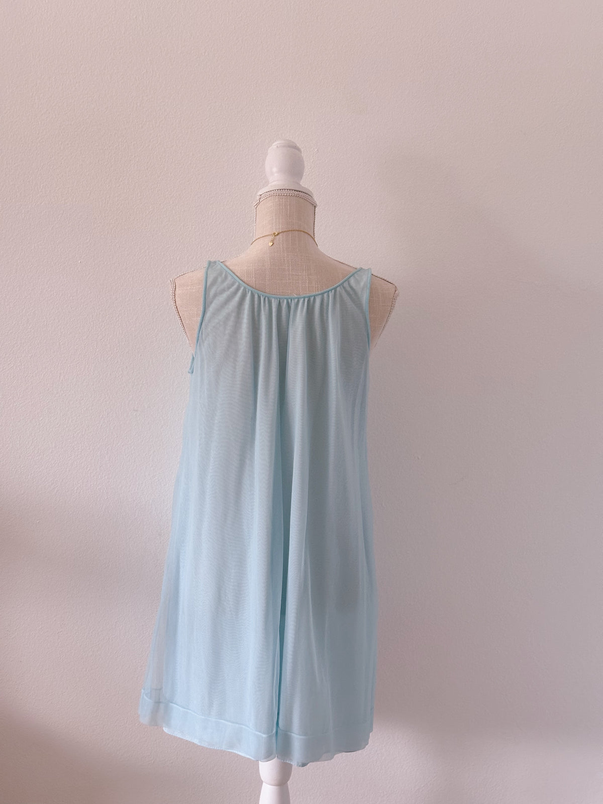 Authentic true vintage 1950's peignoir blue robe and slip dress set with puff sleeves