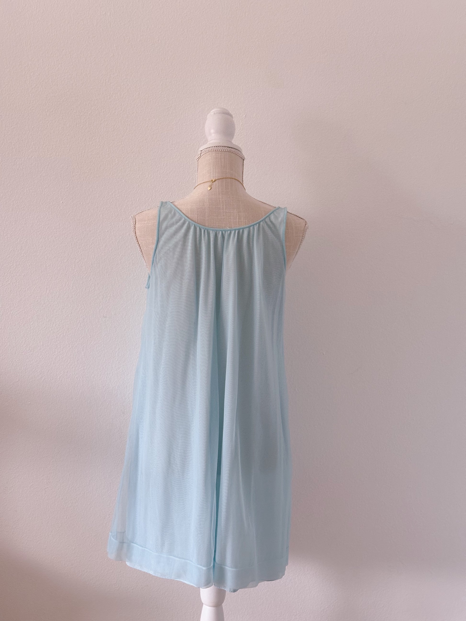 Authentic true vintage 1950's peignoir blue robe and slip dress set with puff sleeves