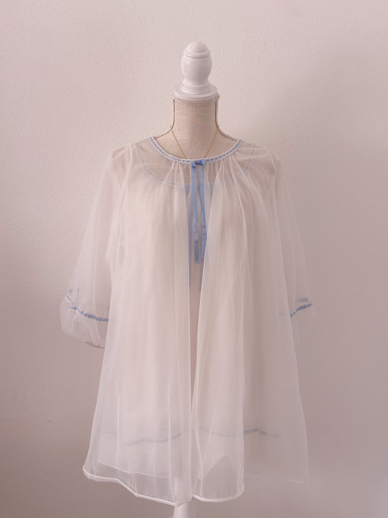 Vintage 1960s peignoir white babydoll dress and matching robe set size: S