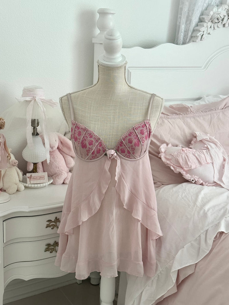 Vintage Y2K Delicates Pink Aurora Babydoll Slip Dress Size: M