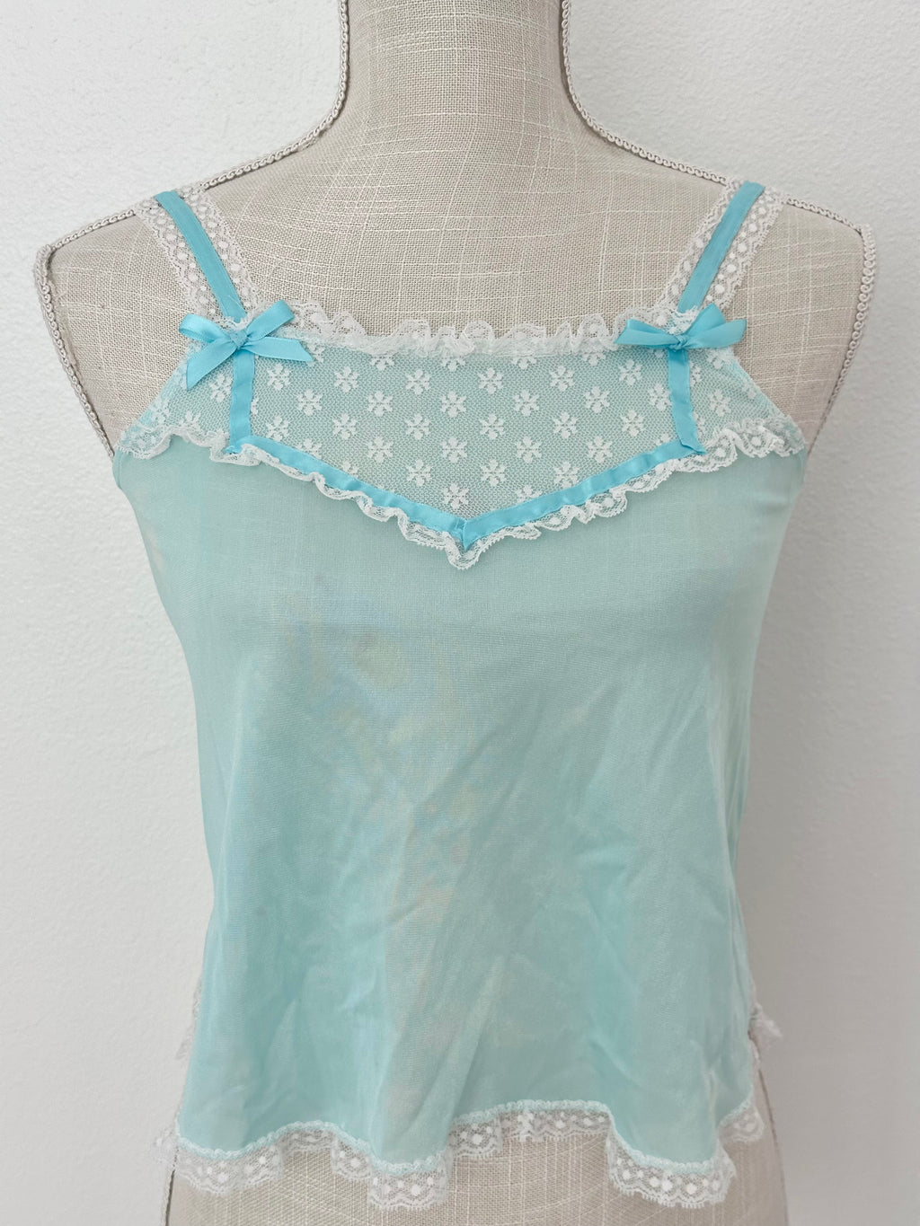 Vintage 1950s Blue Sheer Nylon Cami Top Size: XS (No Tag)