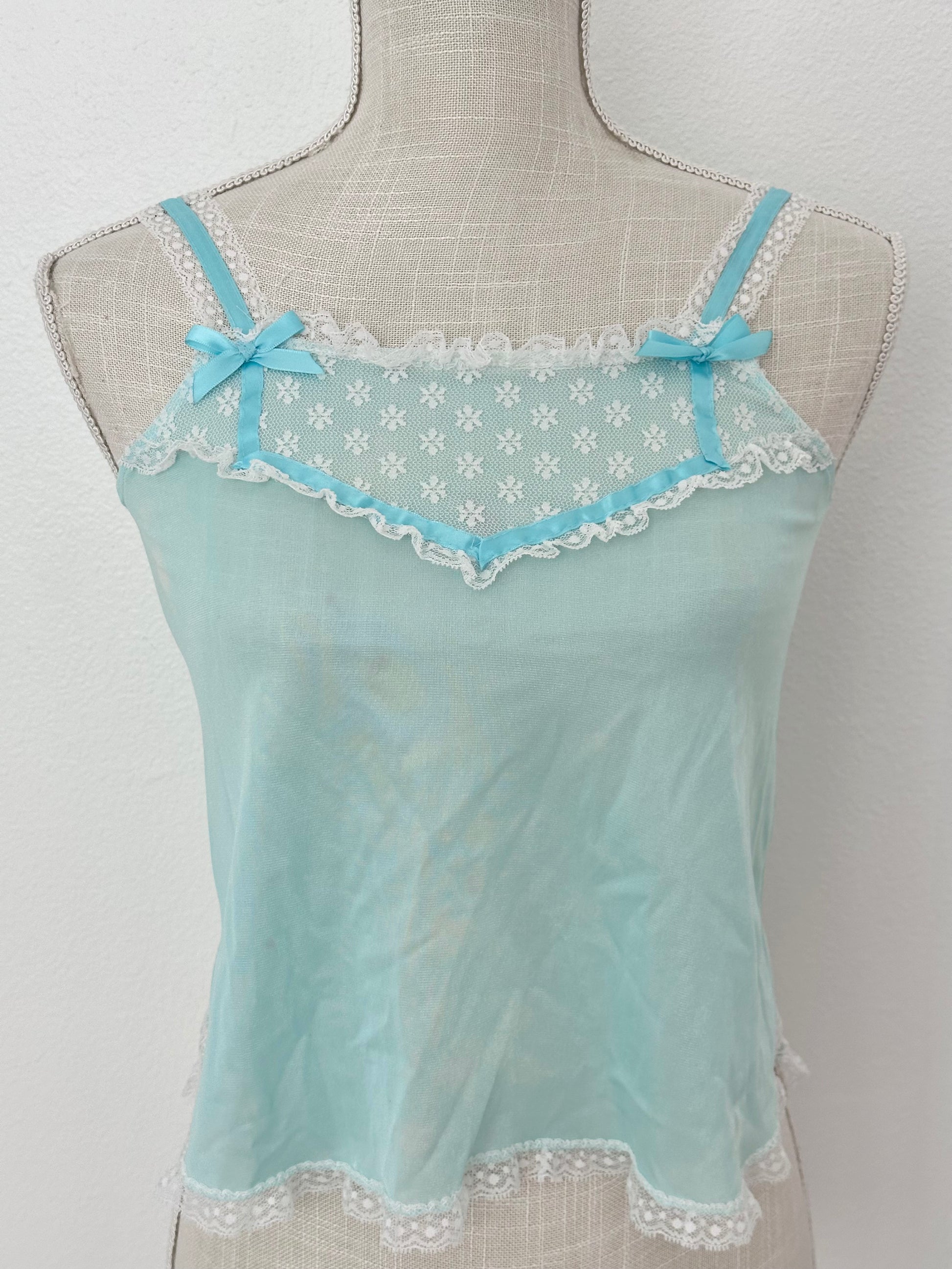 Vintage 1950s Blue Sheer Nylon Cami Top Size: XS (No Tag)