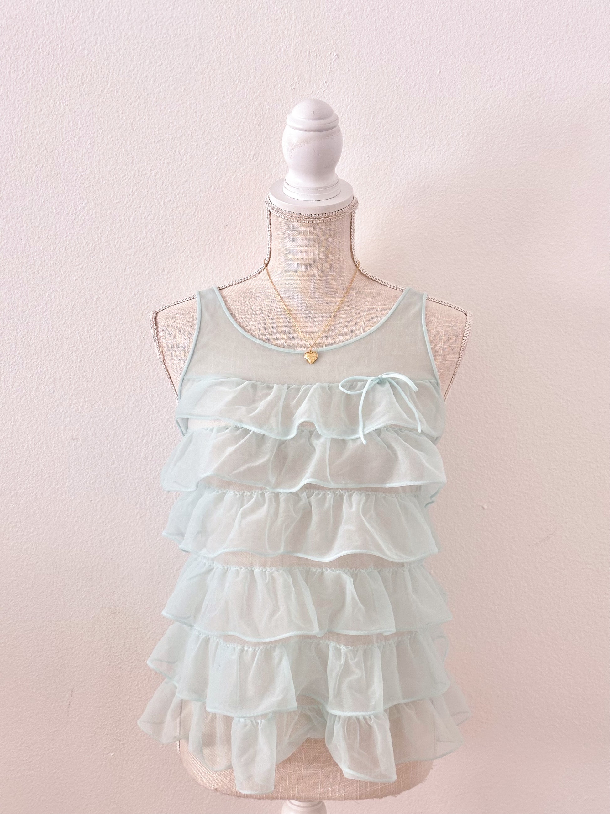 Authentic 1950s Blue Sheer Ruffle Babydoll Top Size: XS/S (Petite)