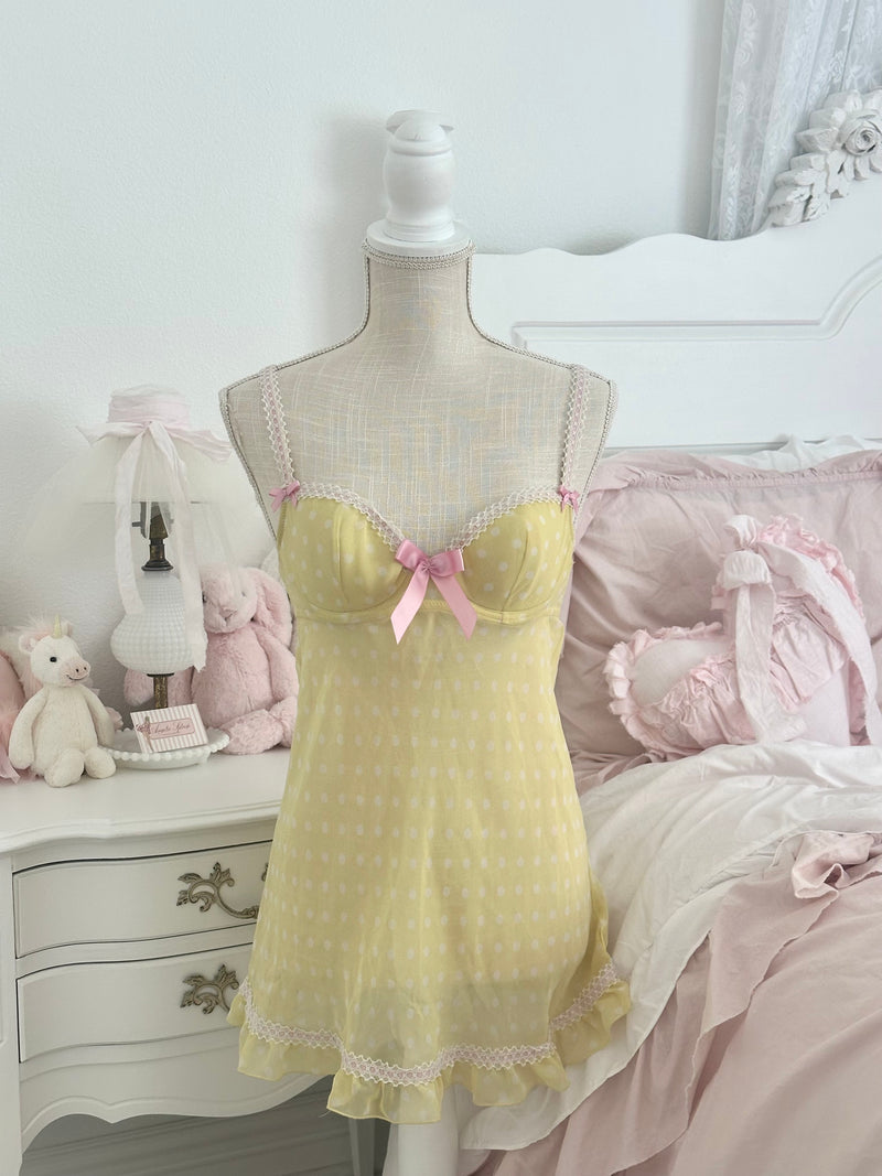 Vintage La Senza Yellow Polka Dot Babydoll Slip Dress Size: M