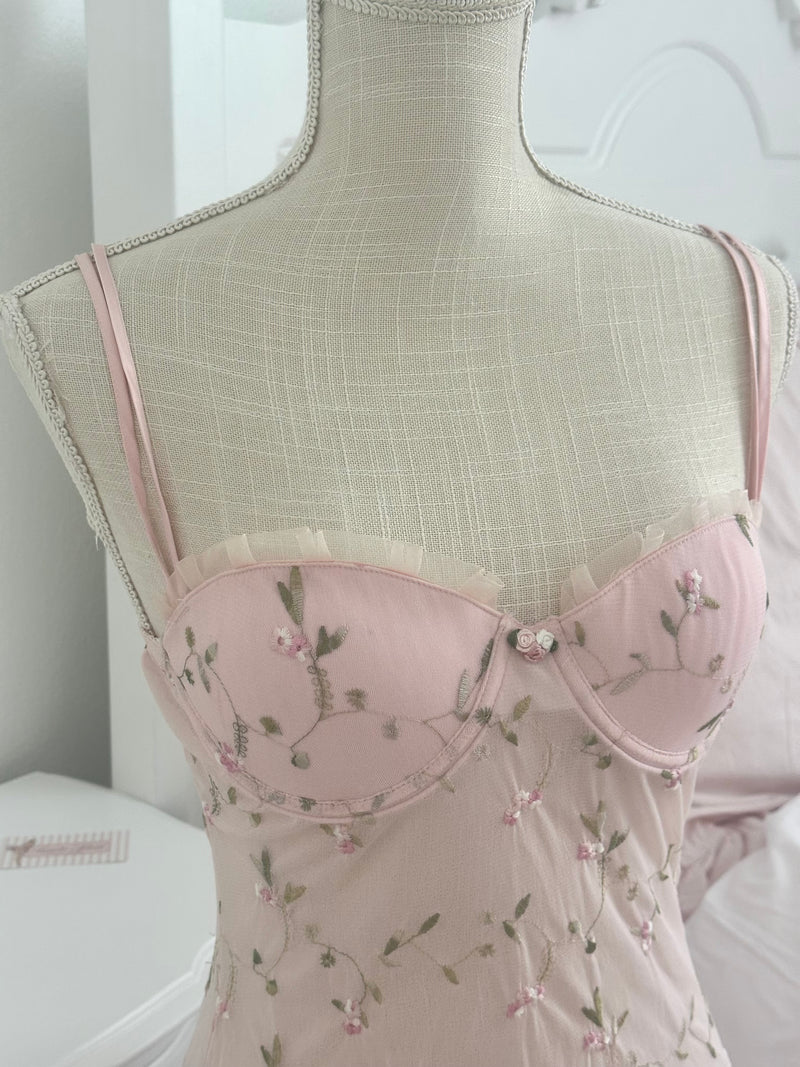 Vintage Y2K Hillard & Hanson Pink Shabby Chic Babydoll Slip Dress Size: S