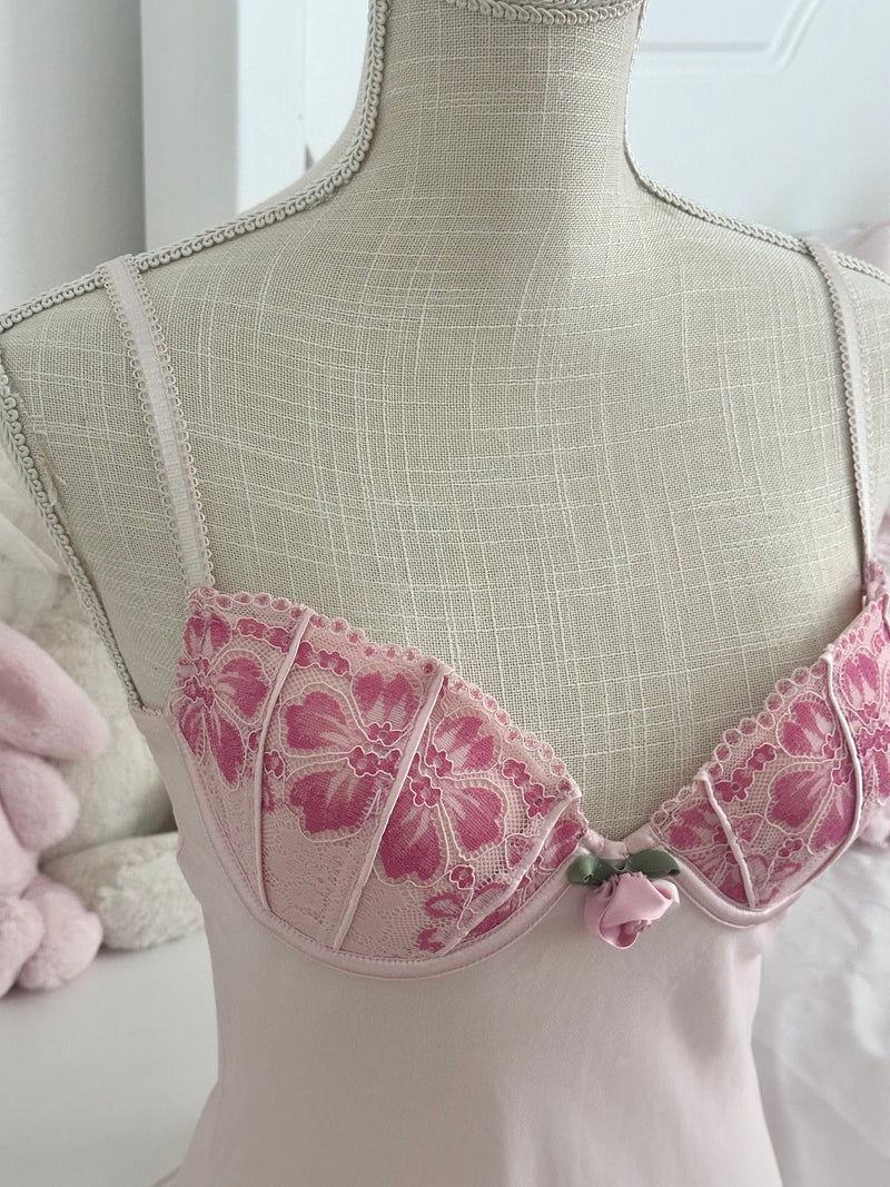 Vintage Y2K Delicates Pink Sheer Aurora Slip Dress Size: S