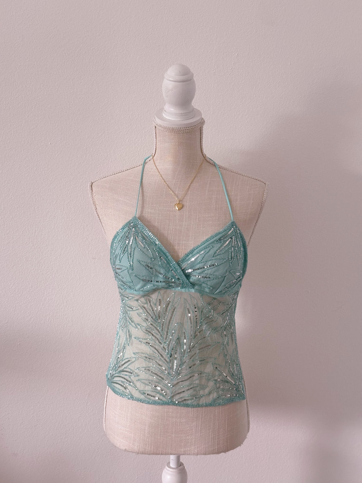 Vintage Wet Seal 1990s blue sequin halter top Size: S