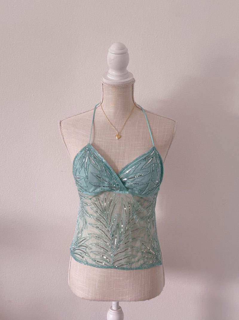 Vintage Wet Seal 1990s blue sequin halter top Size: S