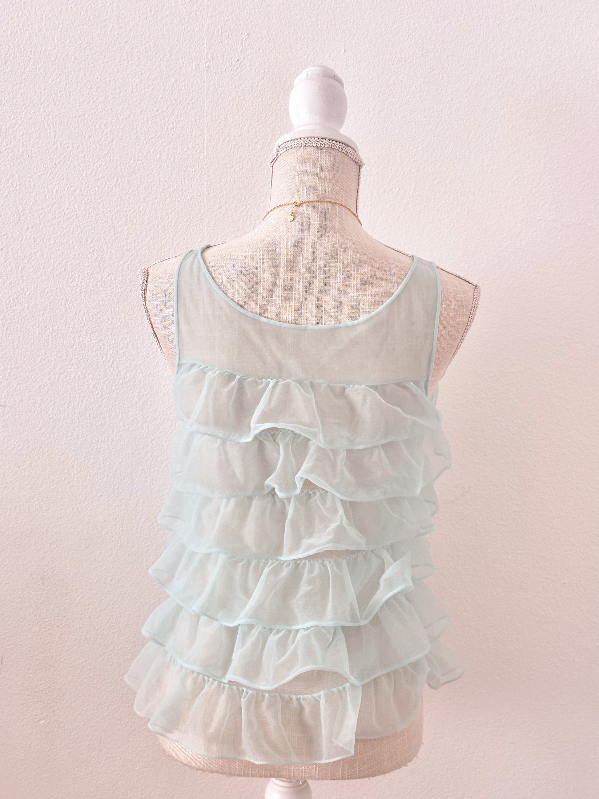 Authentic 1950s Blue Sheer Ruffle Babydoll Top Size: XS/S (Petite)