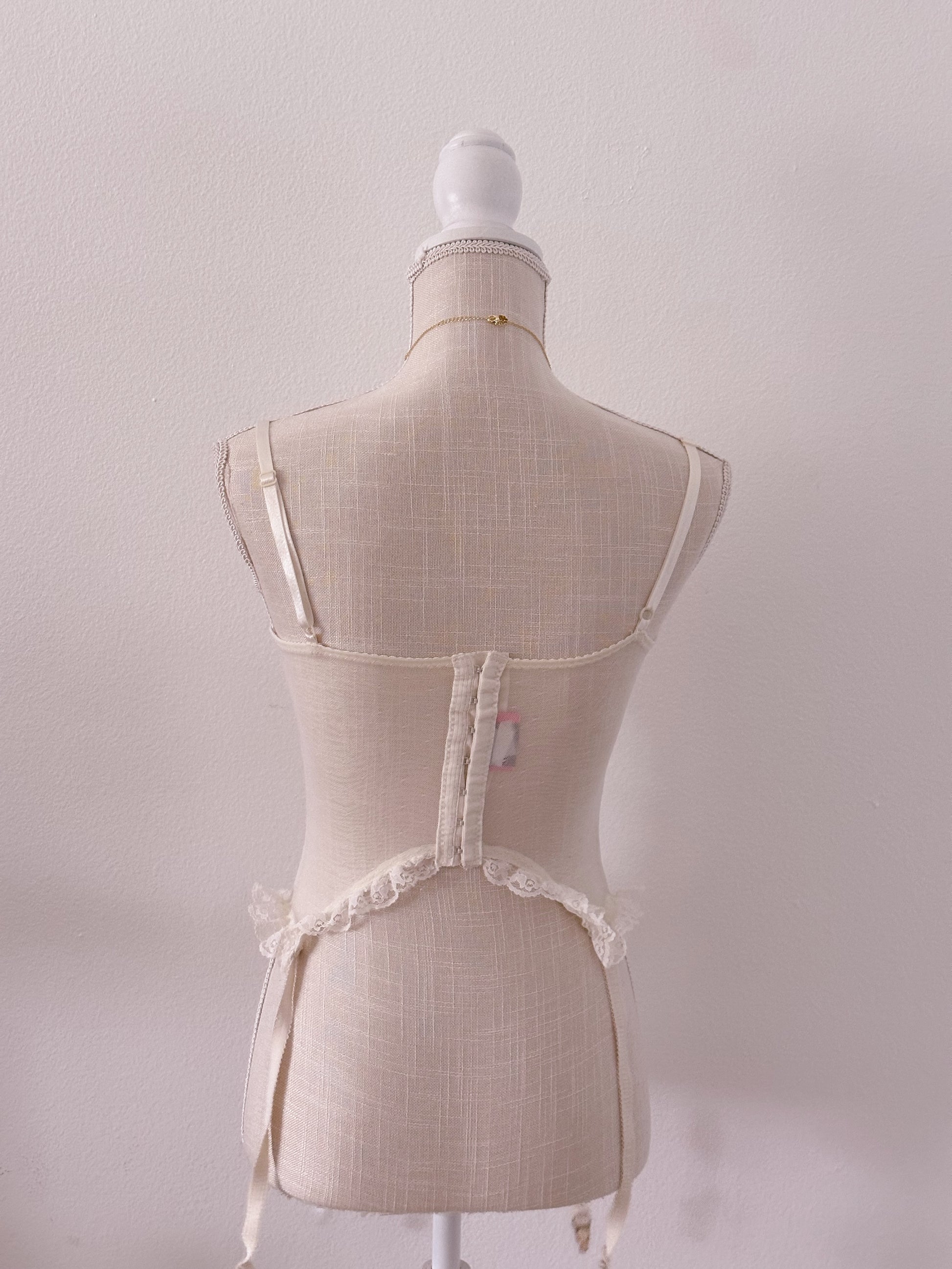 Vintage 1990s white/ cream corset with blue floral details