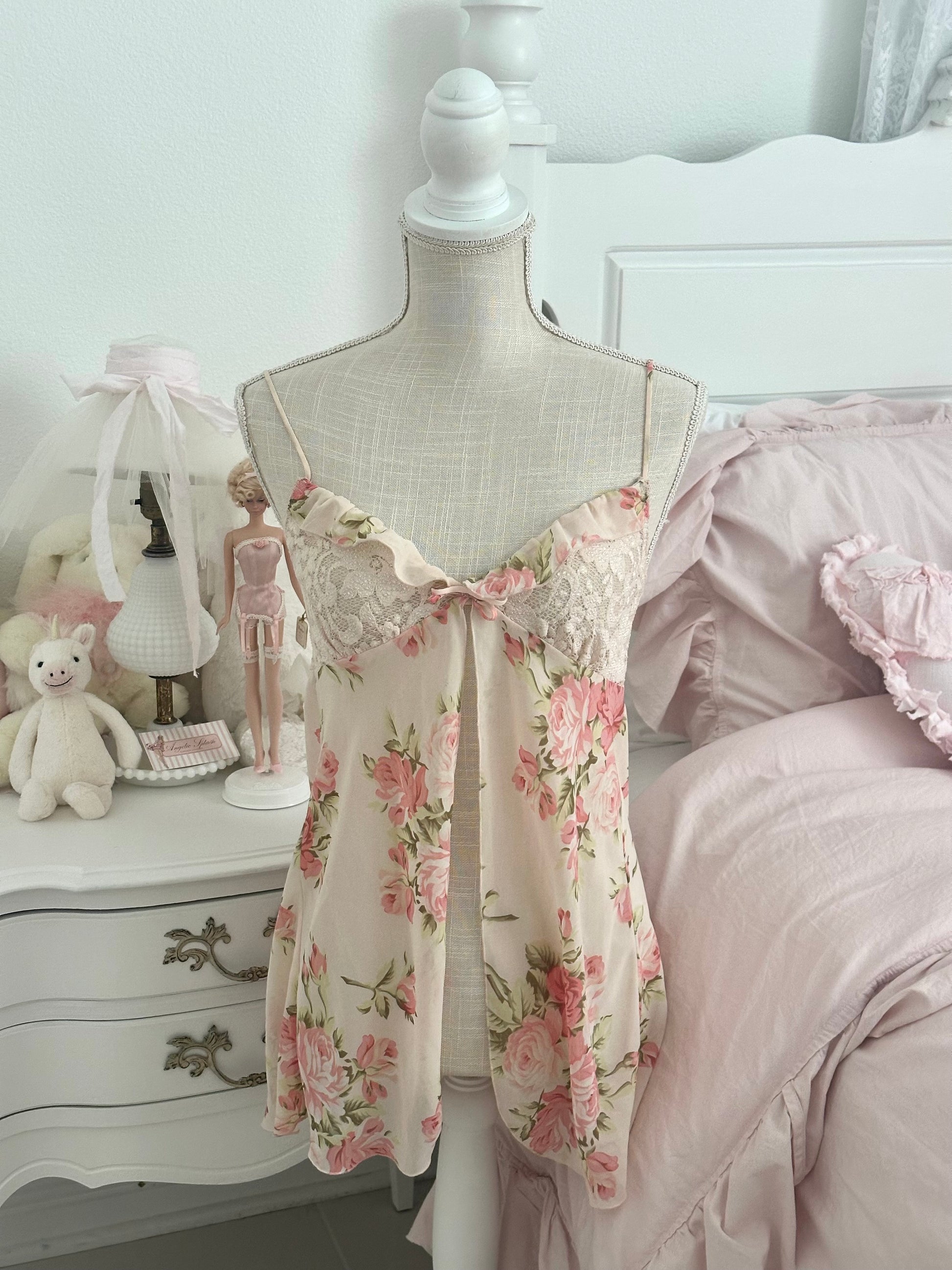 Vintage 2002 Victoria’s Secret Peach Floral Sheer Open-Front Babydoll Top Size: XS
