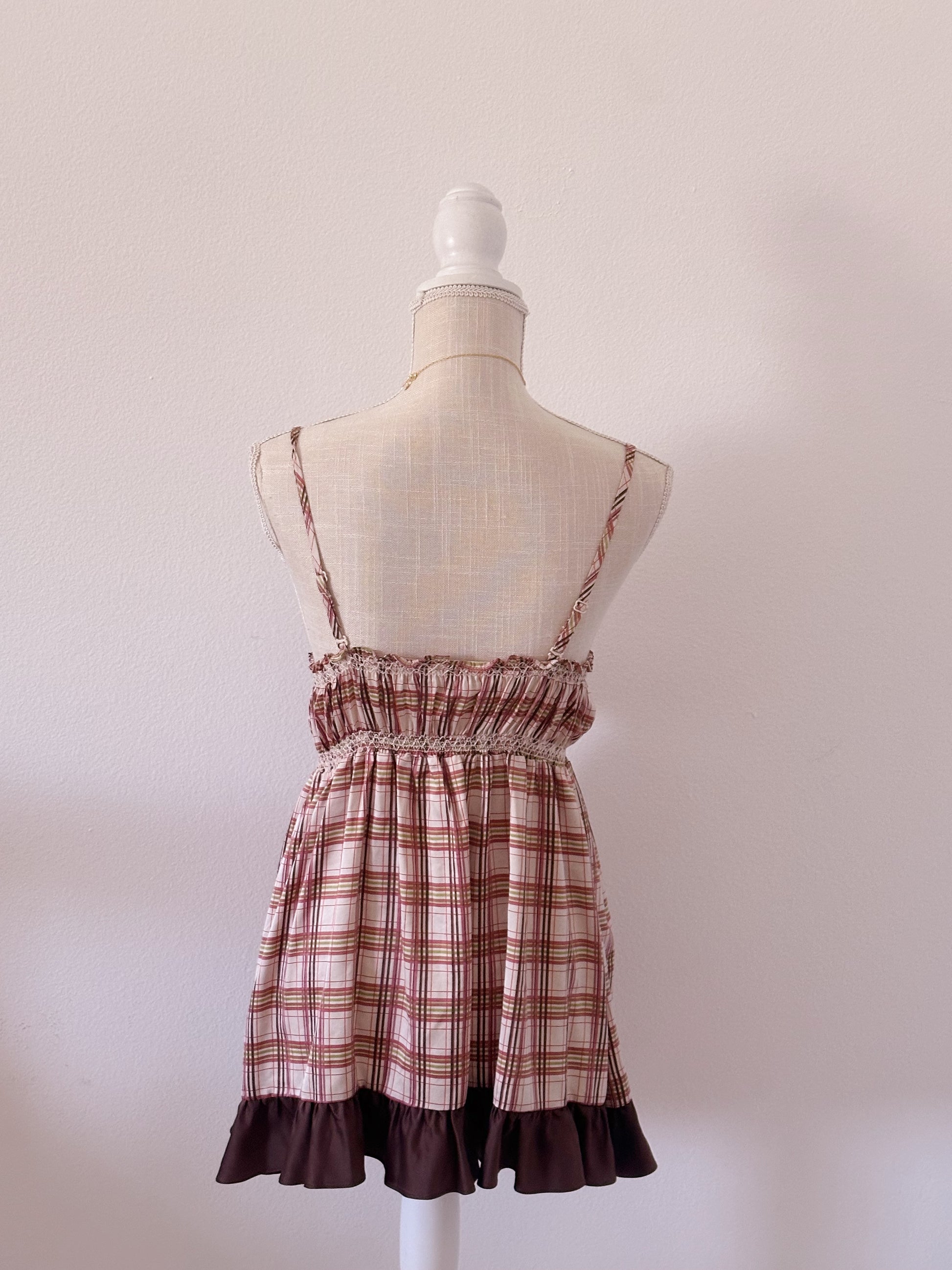 Vintage Victoria's Secret 2009 Brown plaid baby doll slip dress size: M