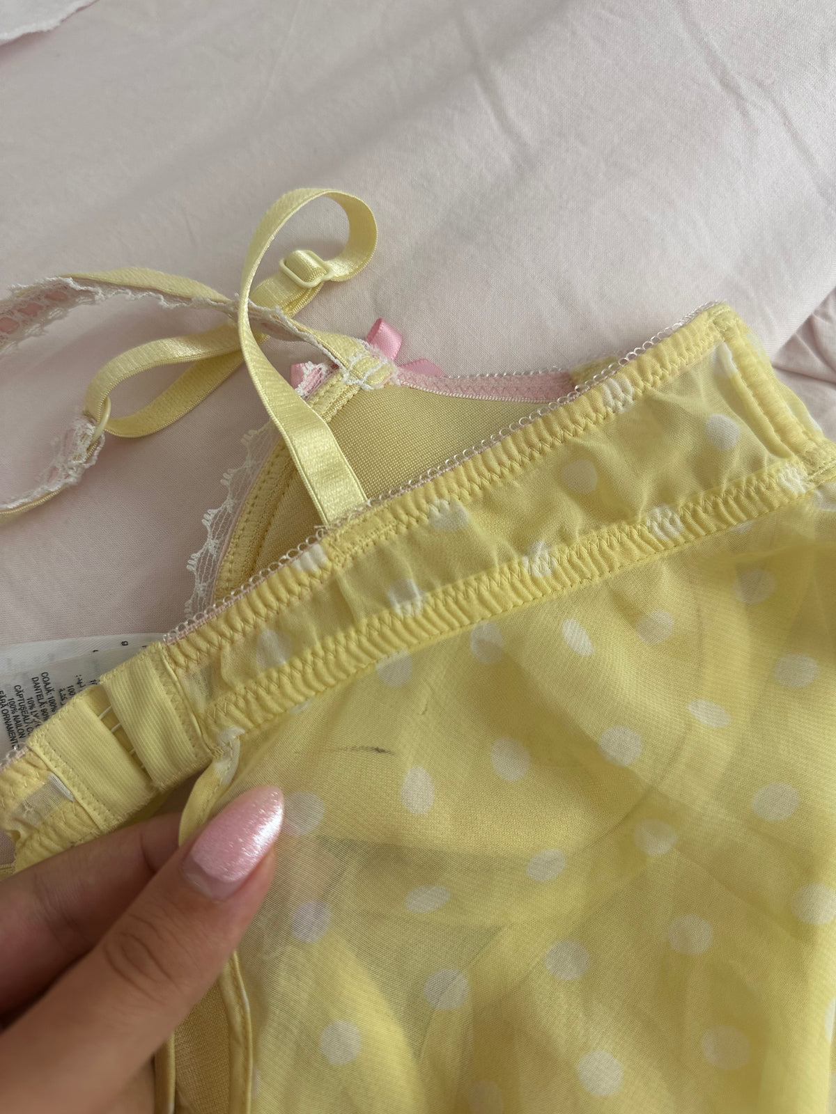 Vintage La Senza Yellow Polka Dot Babydoll Slip Dress Size: S