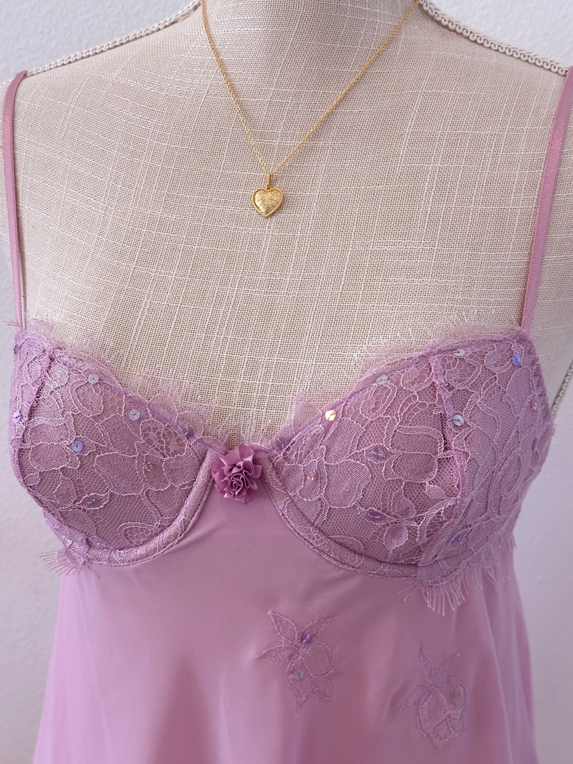 Vintage Victoria's Secret sequin purple two-piece babydoll slip dress Size: 34 C/ S