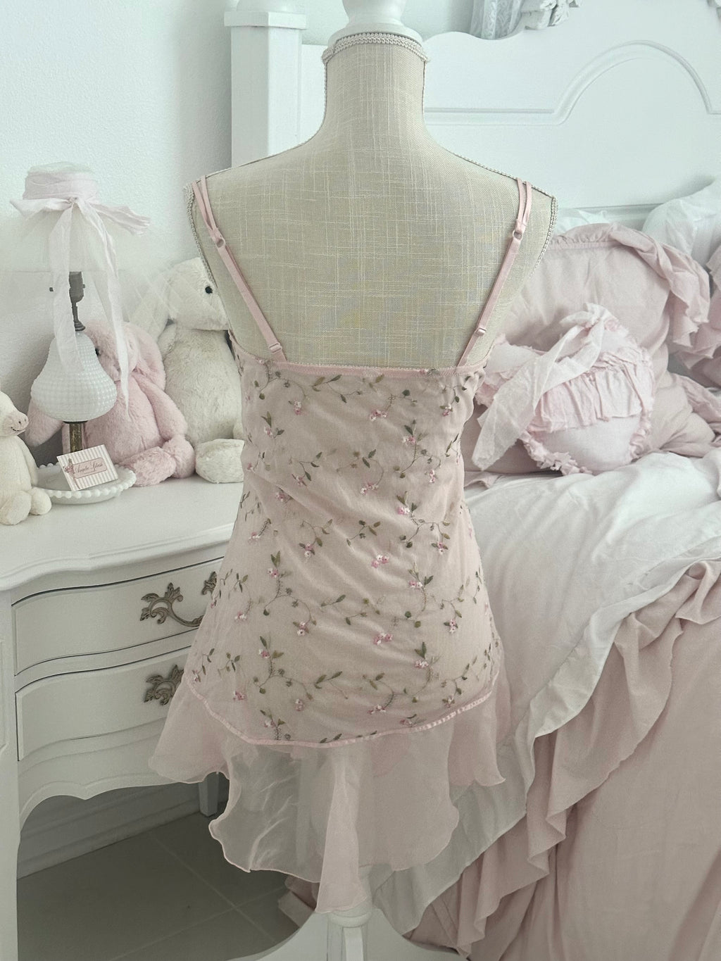 Vintage Ava Rose Pink Sheer Shabby Chic Slip Dress Size: S