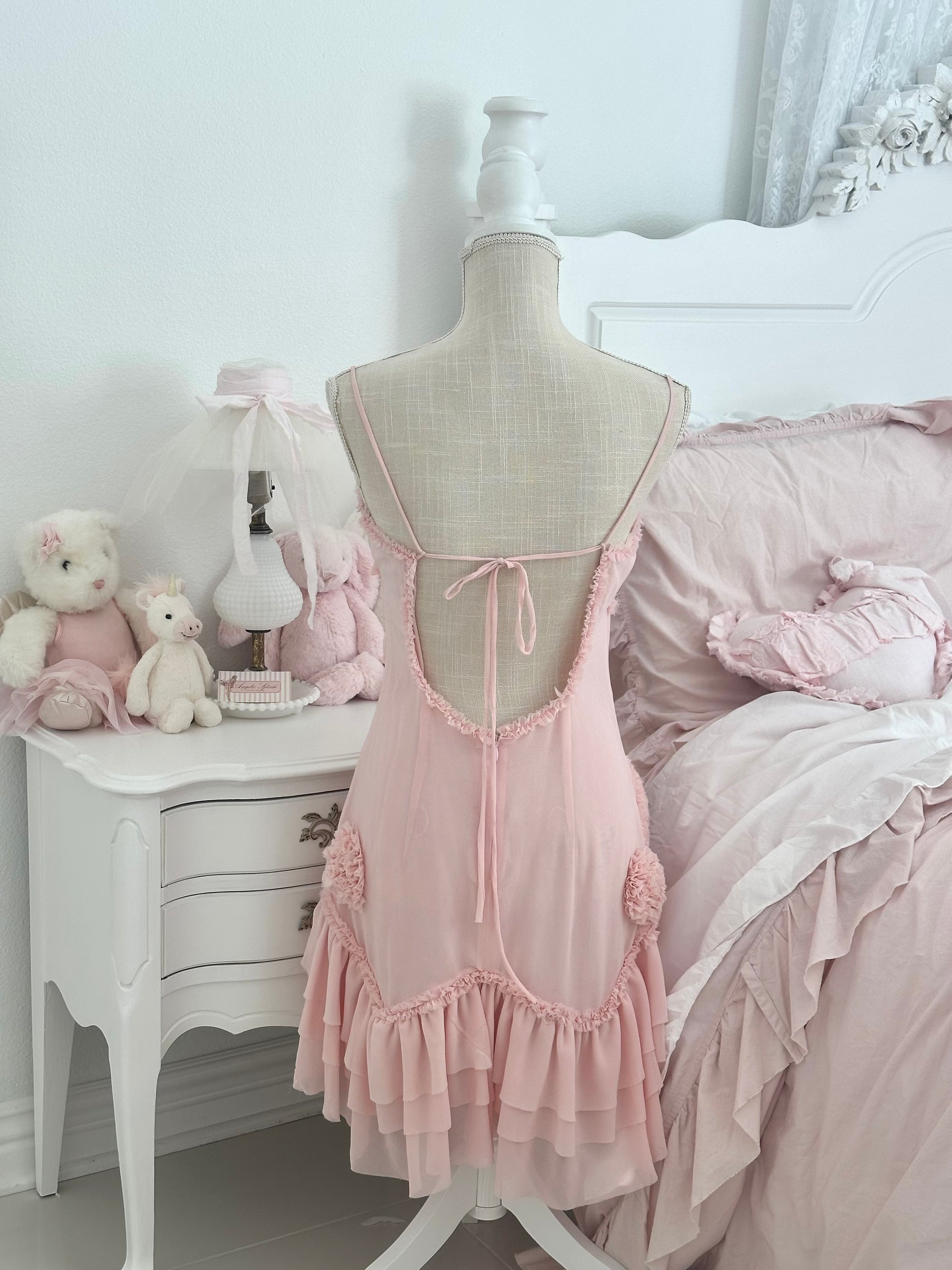 Vintage Y2K Forever 21 Pink Floral Embellished Dress Size: 8
