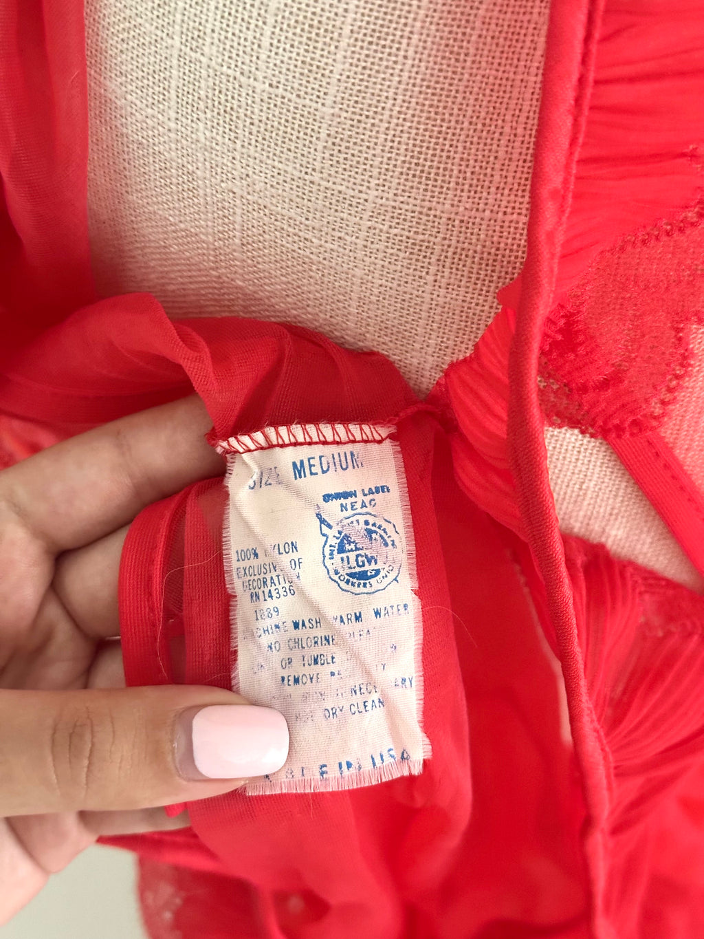 Vintage 1960s Made in USA Red Sheer Lace Ruffle Babydoll Top Size: M