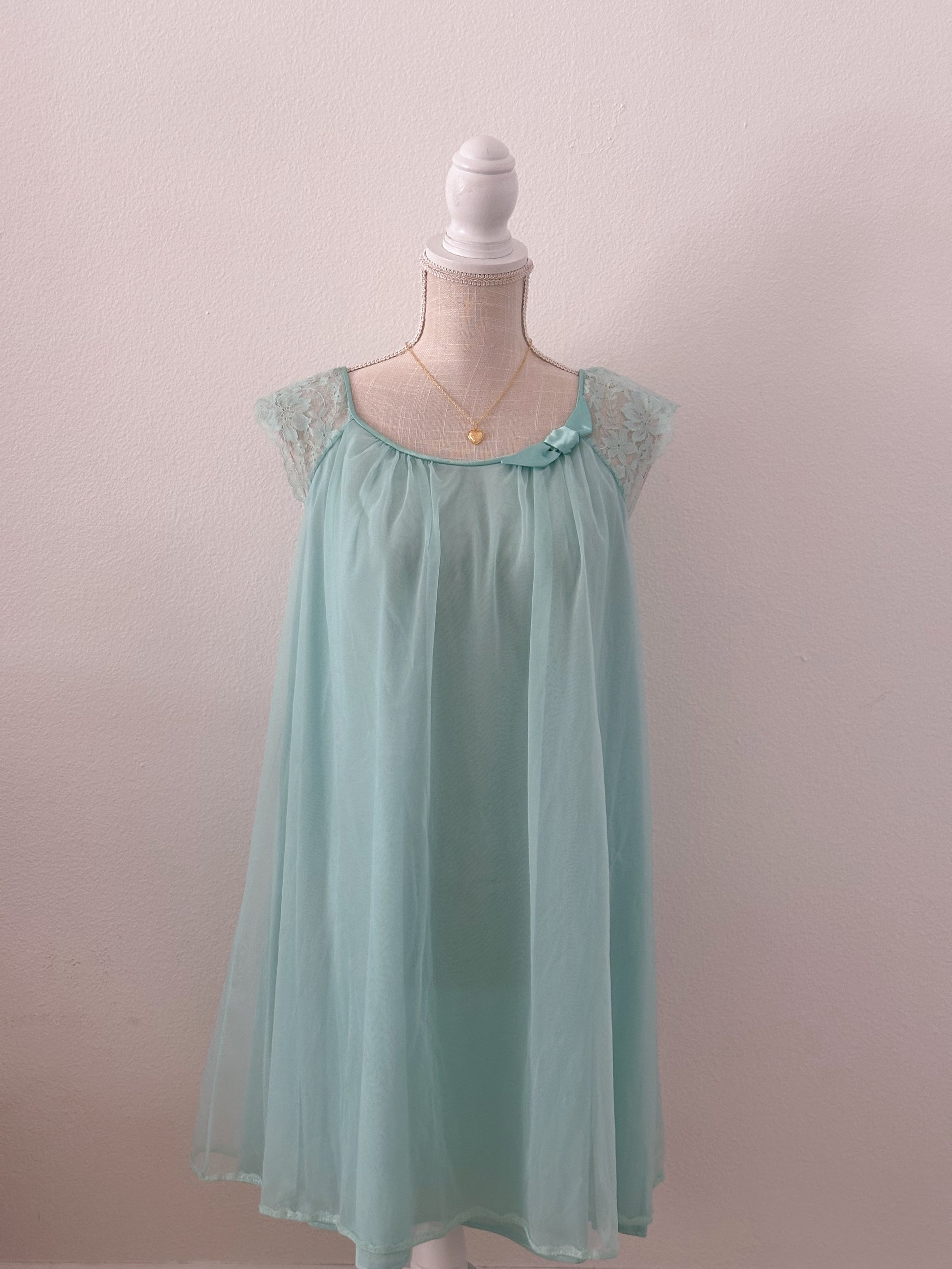Vintage 1950s blue sheer nightgown babydoll slip dress size: XS