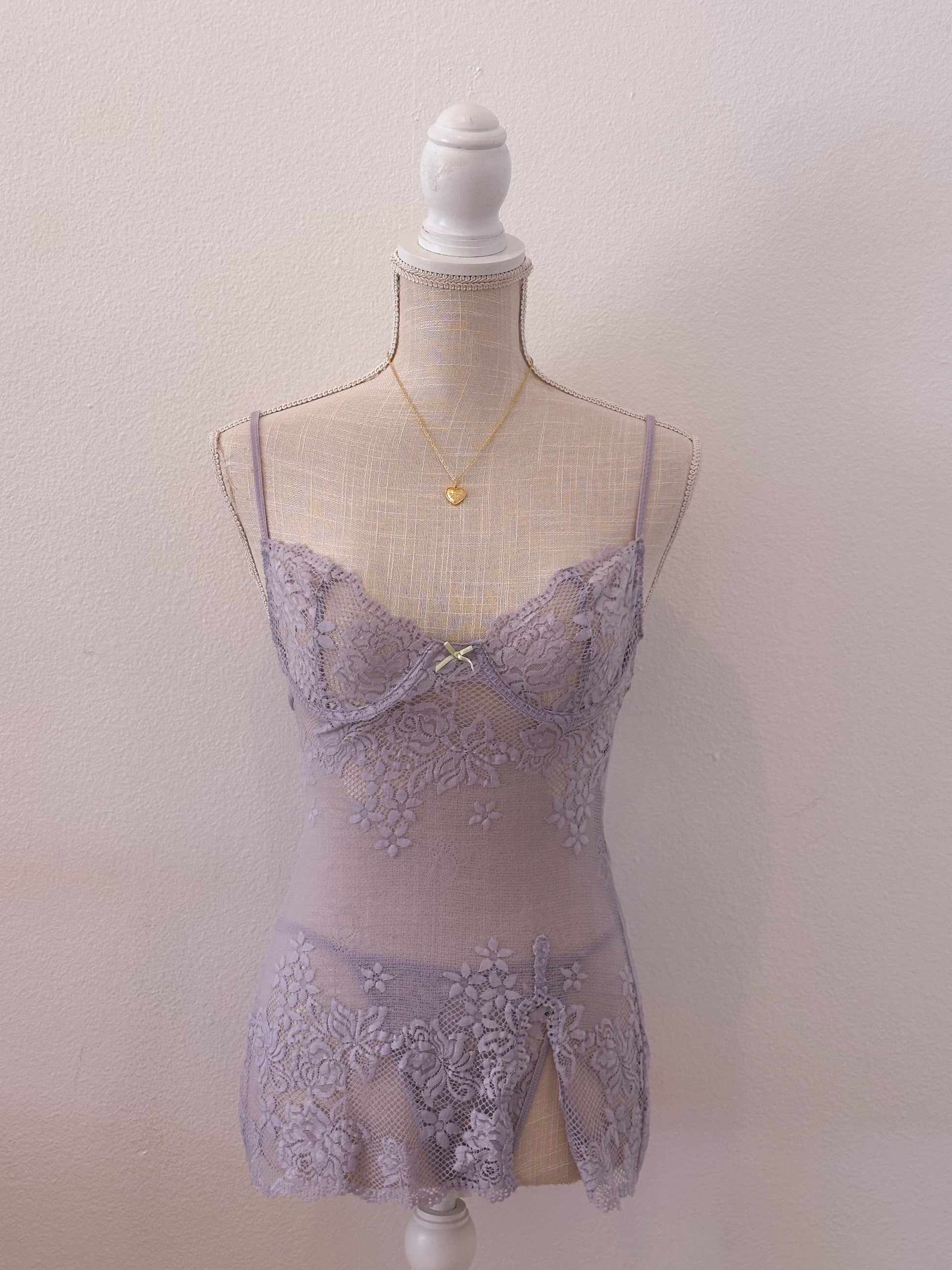Vintage lilac Victoria's Secret lace baby doll two piece set size: XS