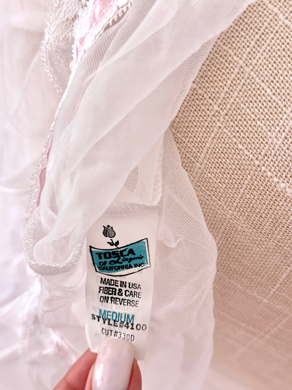 Vintage authentic 1950s Tosca white & pink babydoll lingerie Size: M