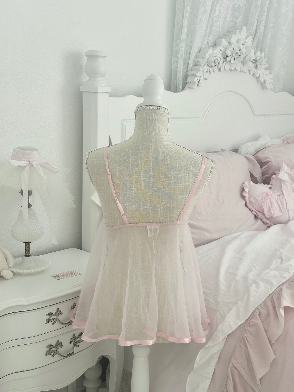 Vintage 1990s Frederick’s of Hollywood Pink Sheer Ruffle Babydoll Top Size: S