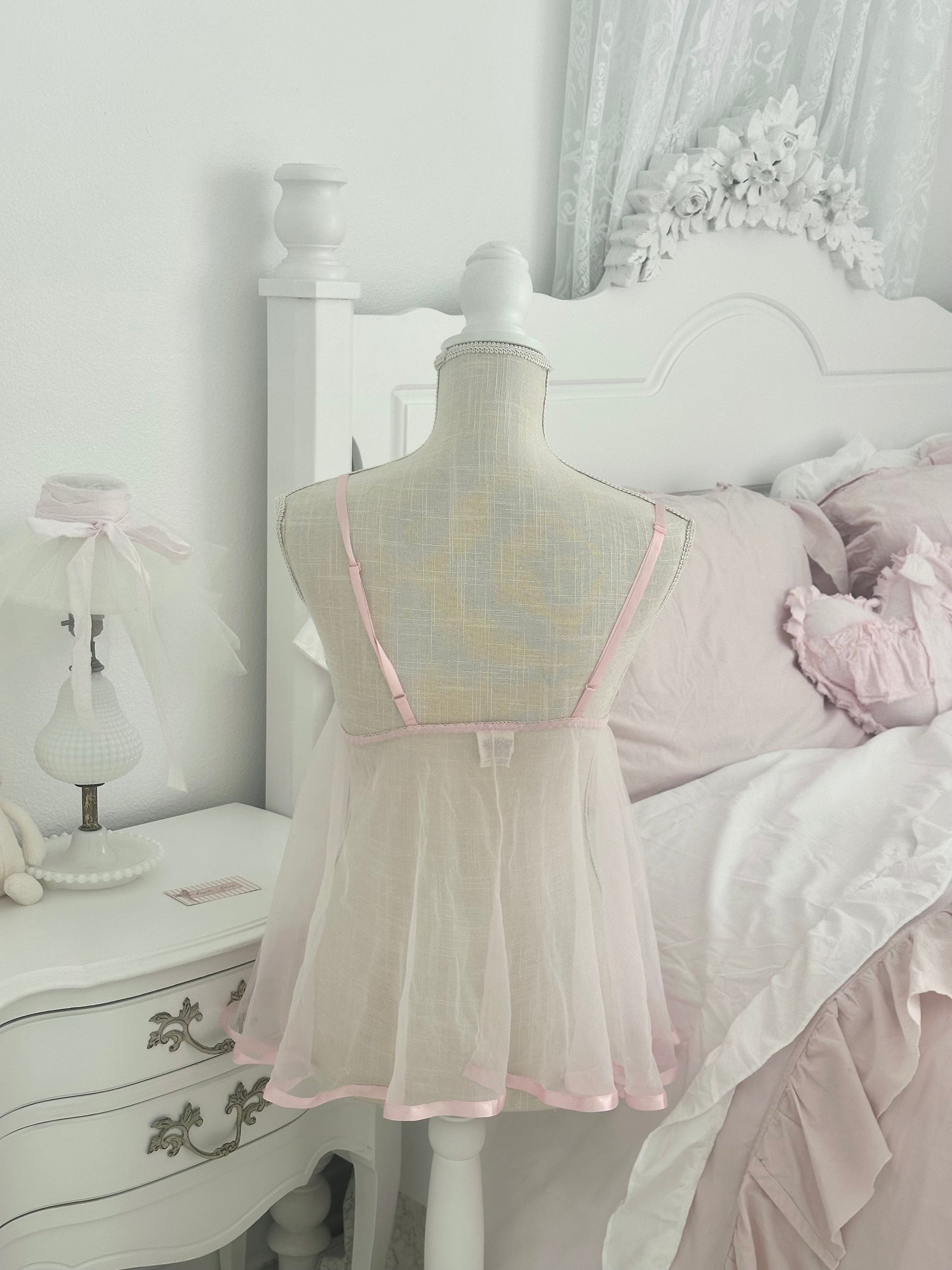 Vintage 1990s Frederick’s of Hollywood Pink Sheer Ruffle Babydoll Top Size: S