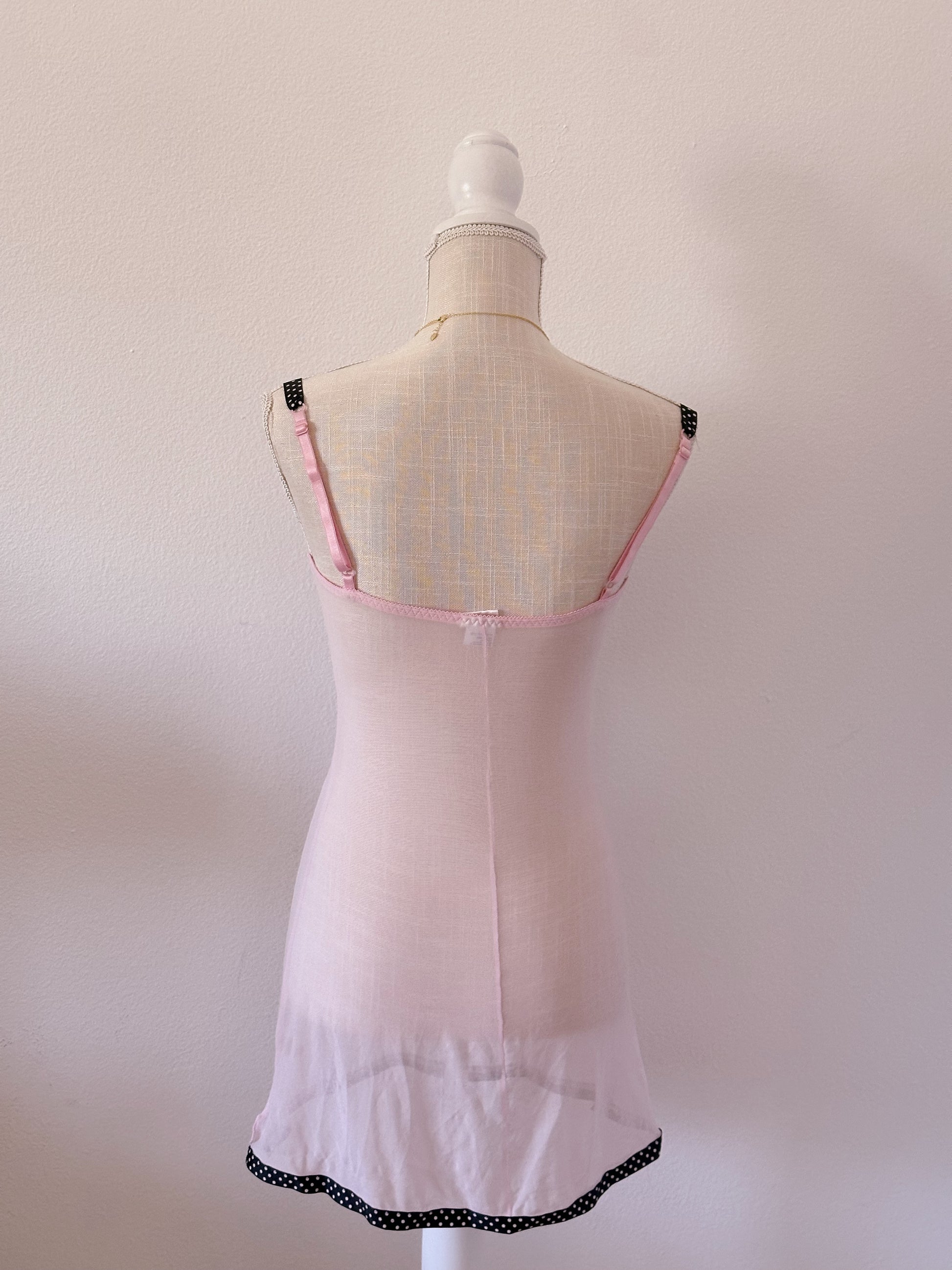 Vintage Frederick's of Hollywood, pink polkadot babydoll dress size: M