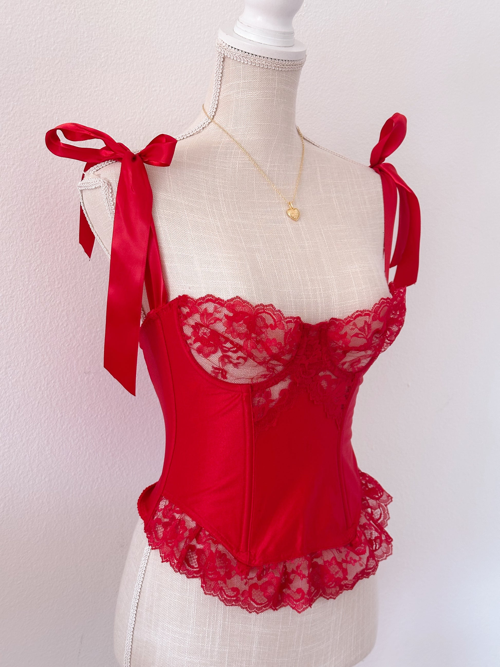 Vintage reworked red bustier corset 1980s