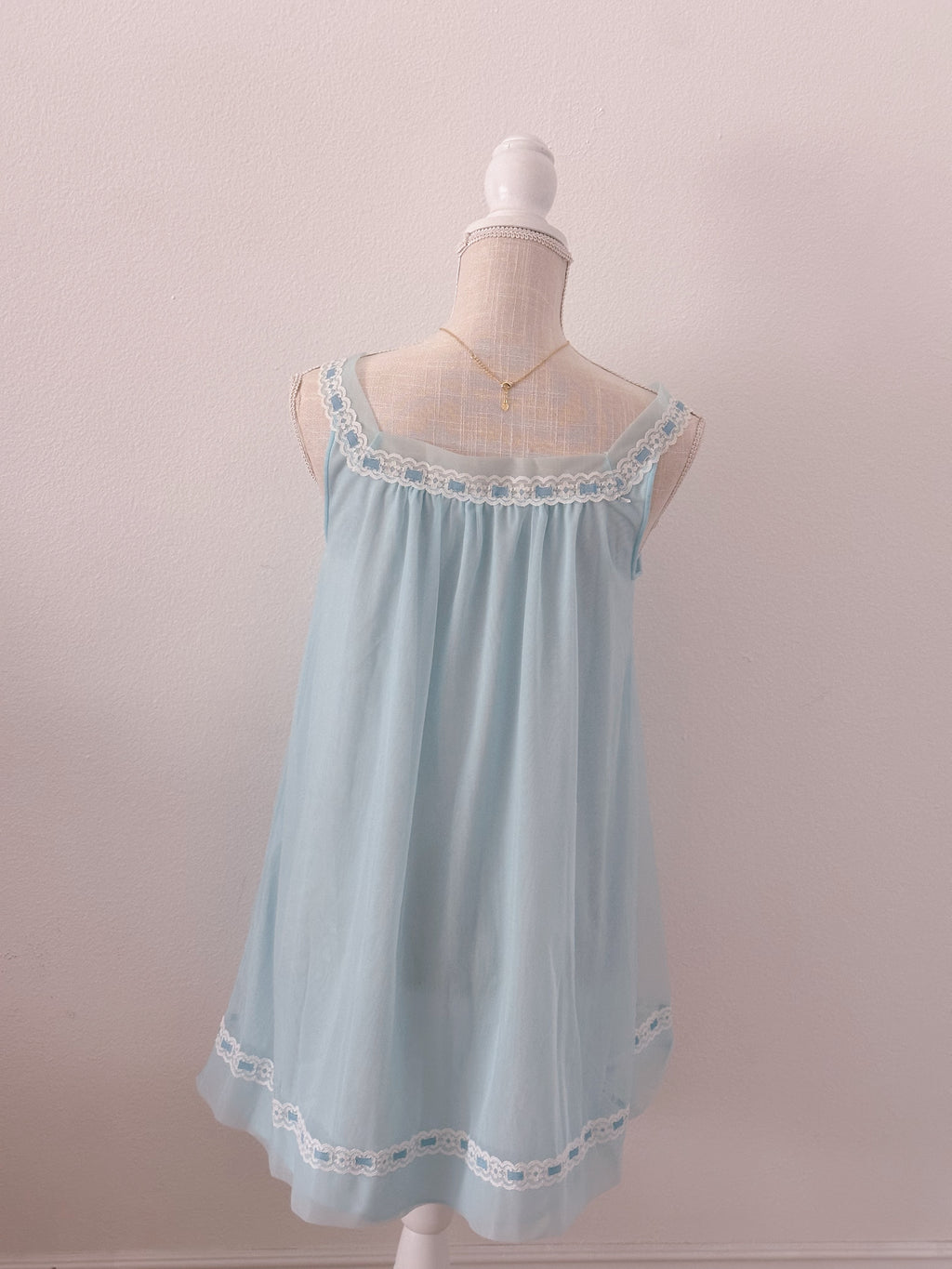 Vintage 1960s Blue Miss Elaine Robe and Babydoll dress set size: S