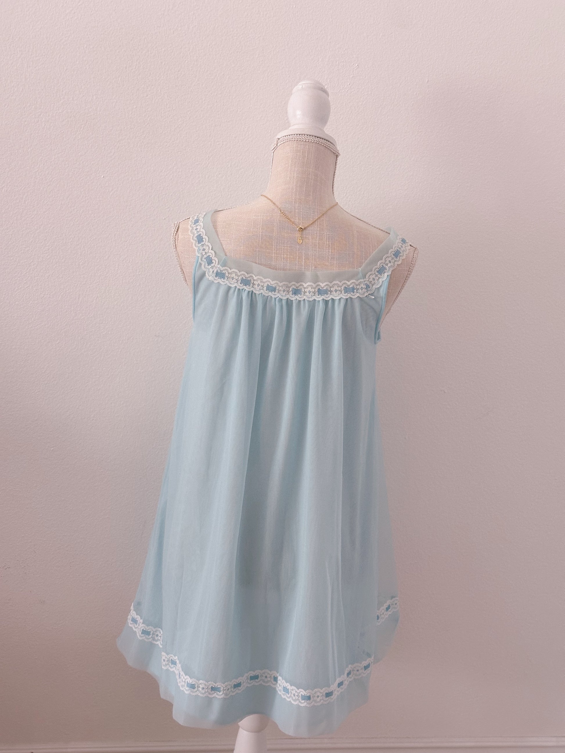 Vintage 1960s Blue Miss Elaine Robe and Babydoll dress set size: S