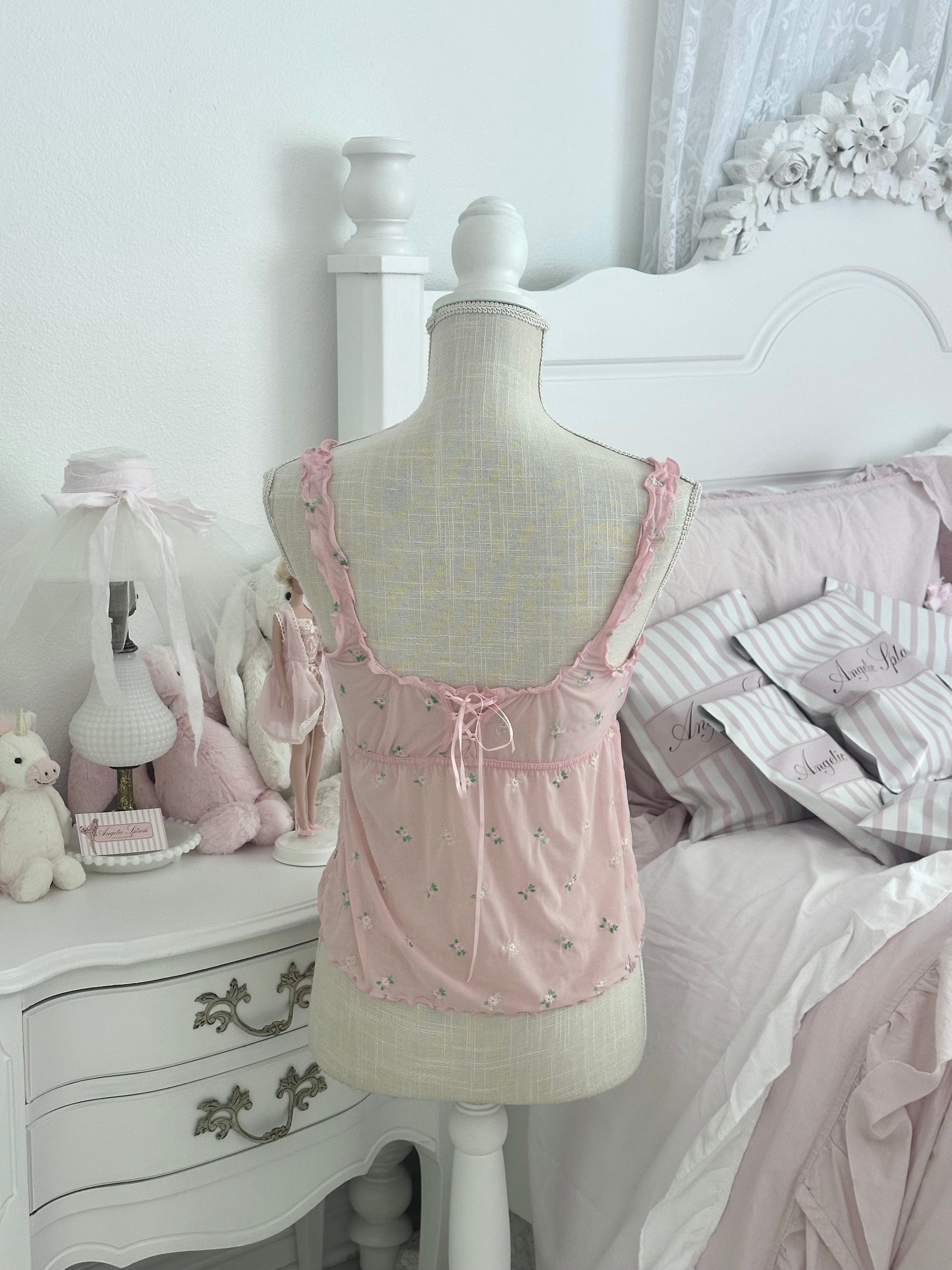 Vintage 2003 Victoria’s Secret Pink Floral Milkmaid Cami Top Size: S