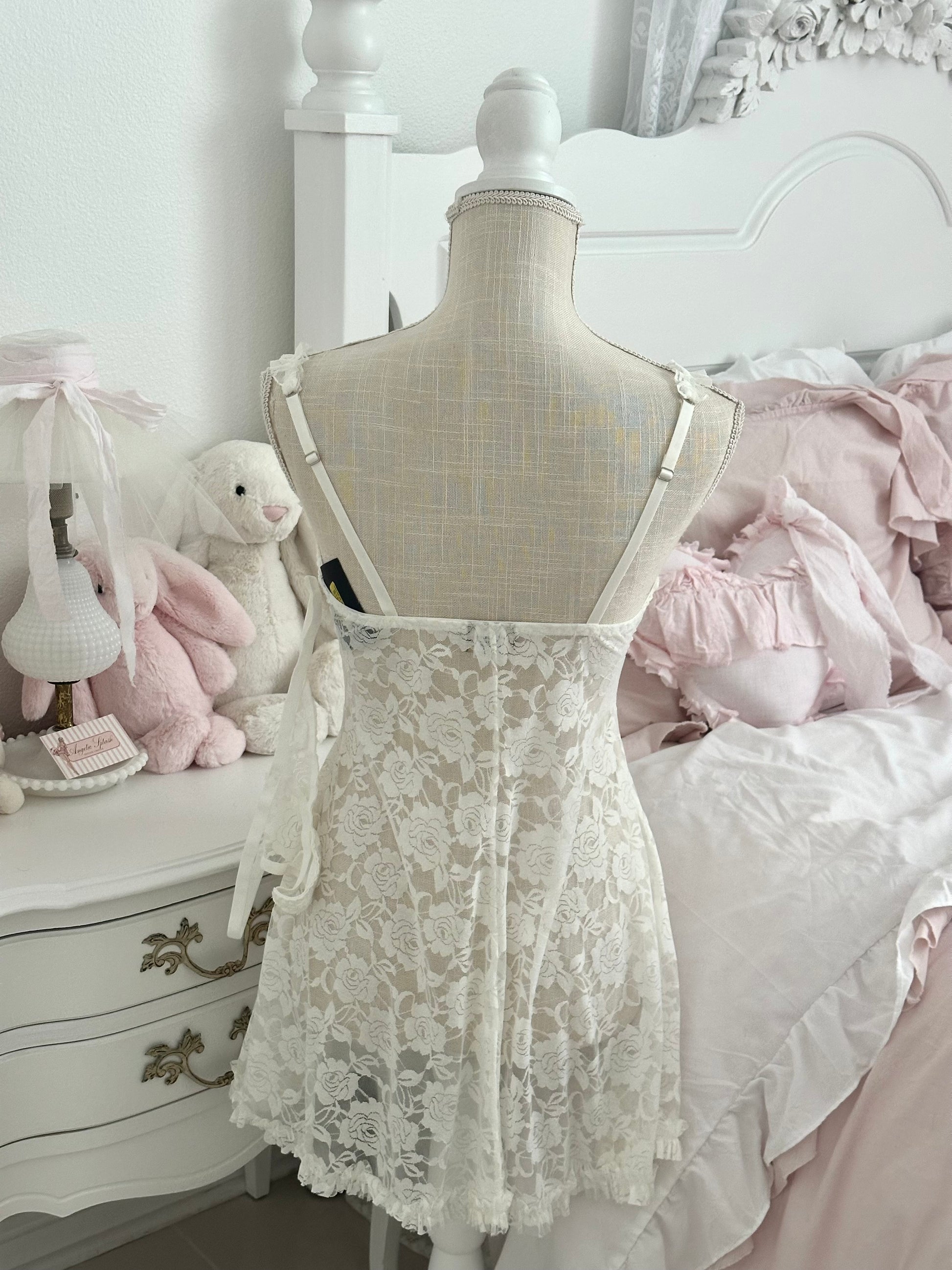 Vintage 1990s Cinema Etoile White Babydoll Slip Dress Set NWT Size: M