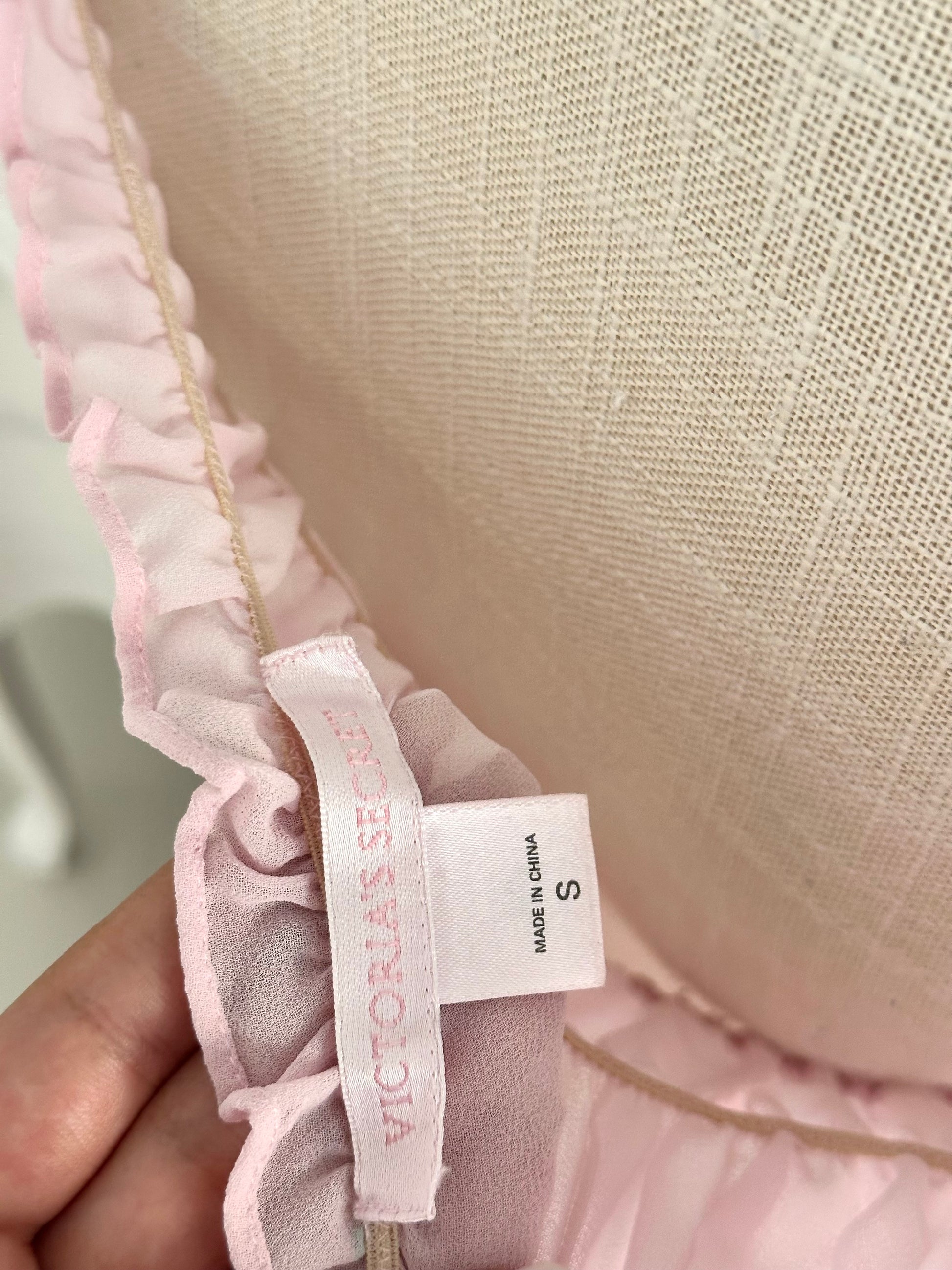 Vintage Vs size S from 2002 sheer pink babydoll pink ruffle milkmaid