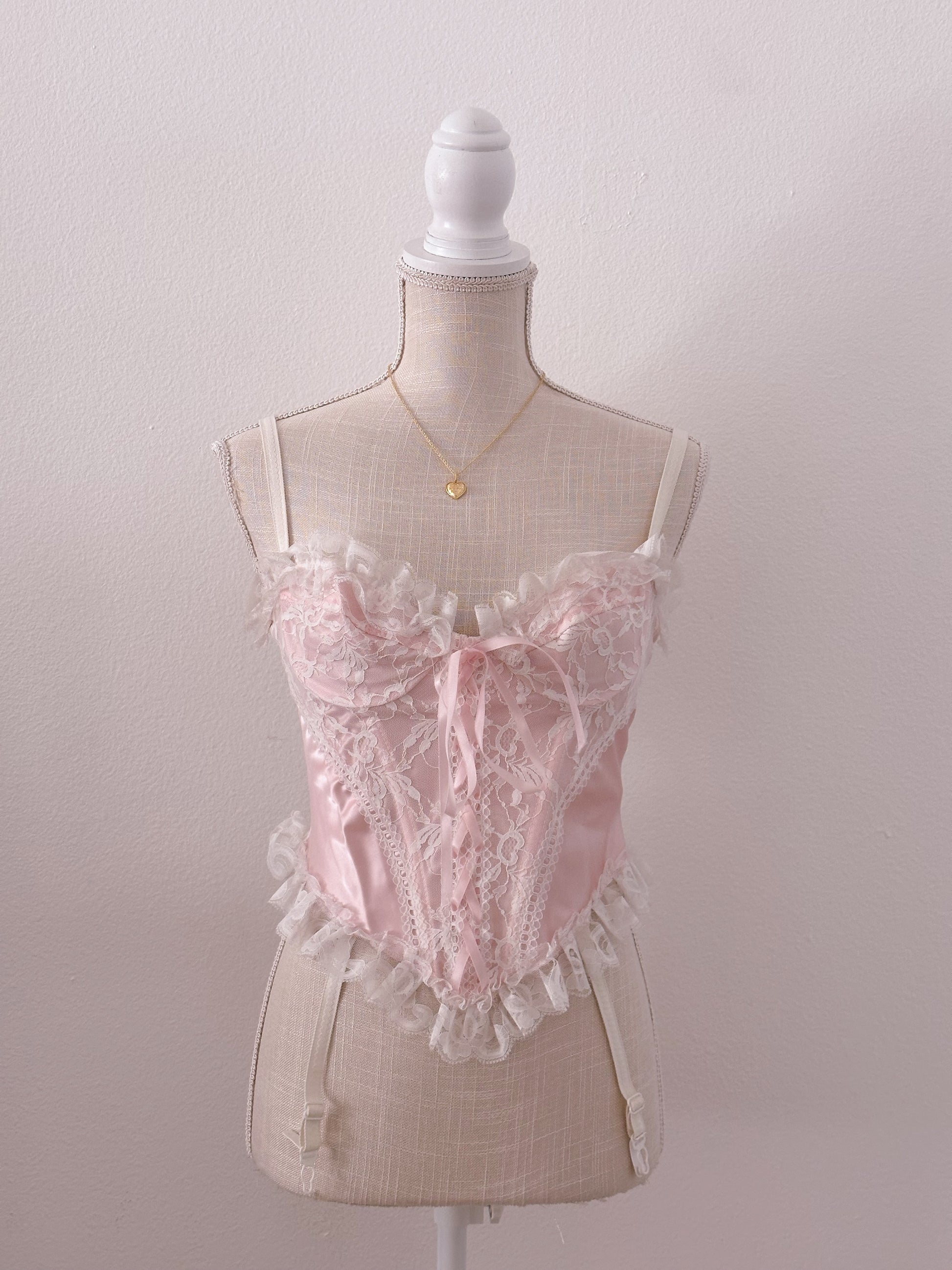 Vintage Fredrick's of Hollywood pink and white corset bustier top