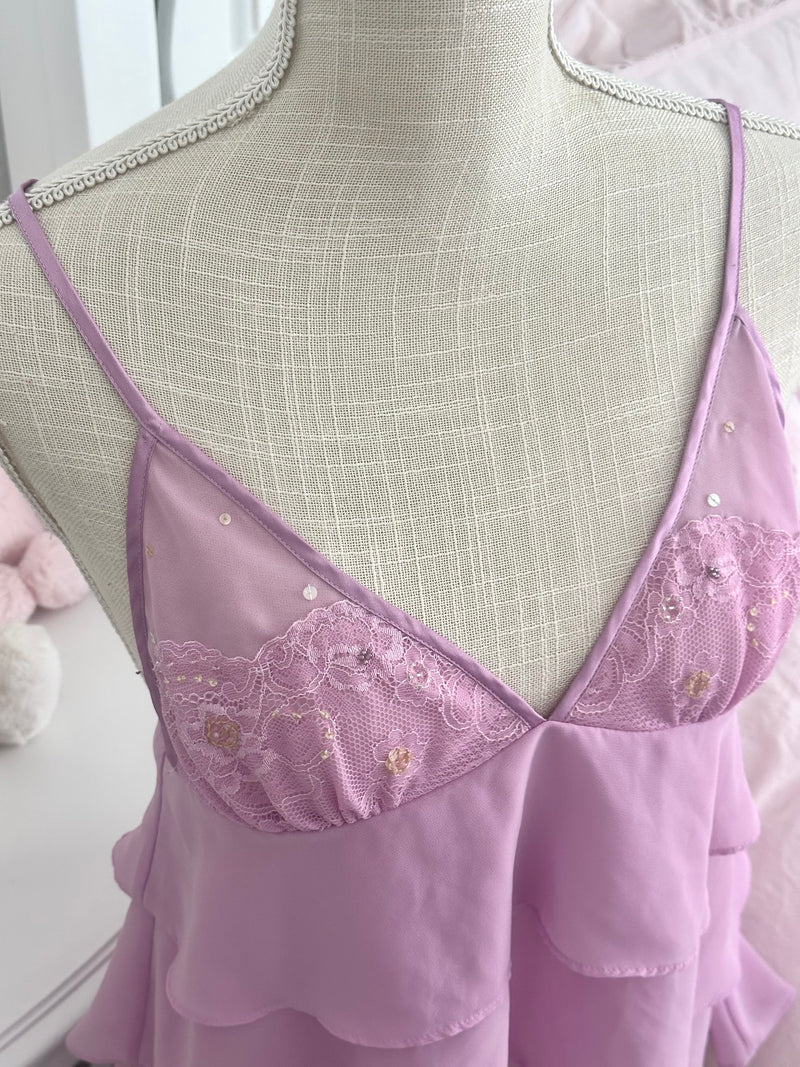 Vintage 2004 Victoria’s Secret Purple Lace Ruffle Babydoll Cami Top Size: M