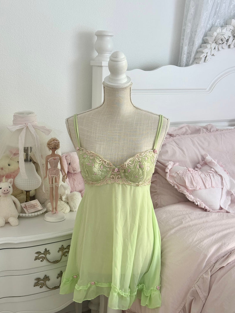 Vintage Delicates Green Fairy Babydoll Slip Dress Size: S