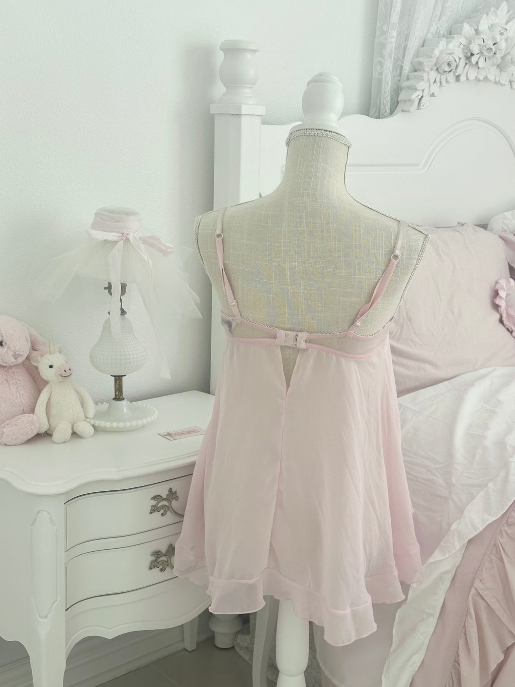 Vintage Delicates Pink Sheer Babydoll Slip Dress Size: M