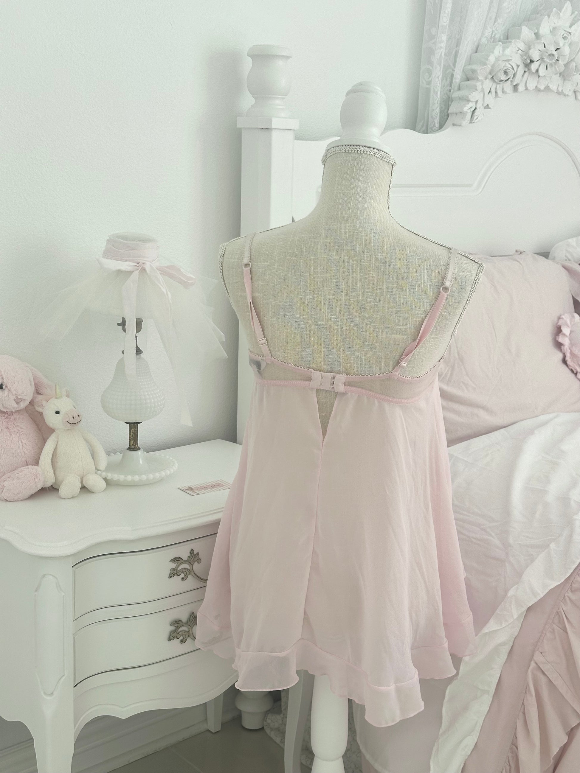 Vintage Delicates Pink Sheer Babydoll Slip Dress Size: M