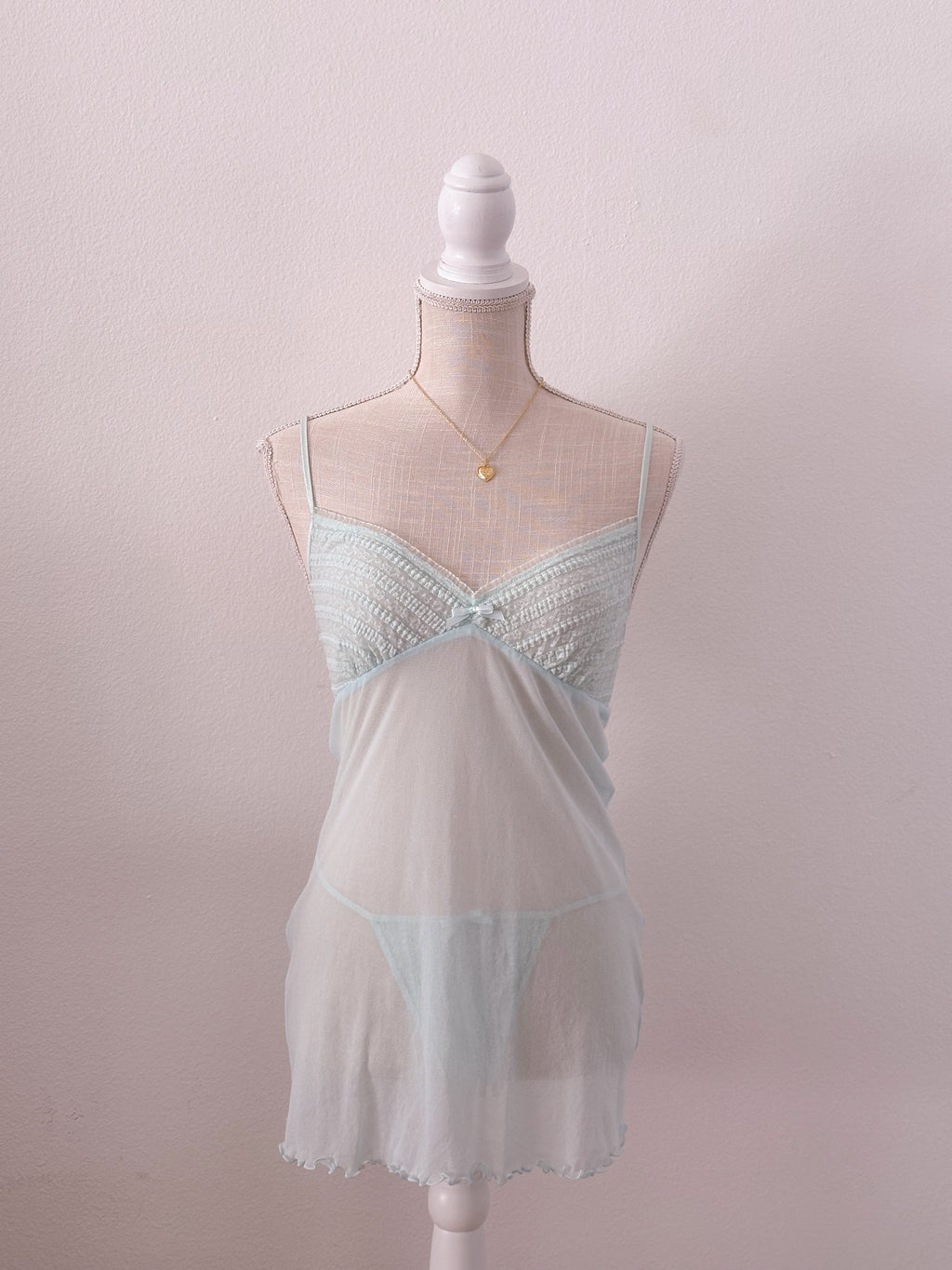 Victoria's Secret vintage teal blue green babydoll slip dress set