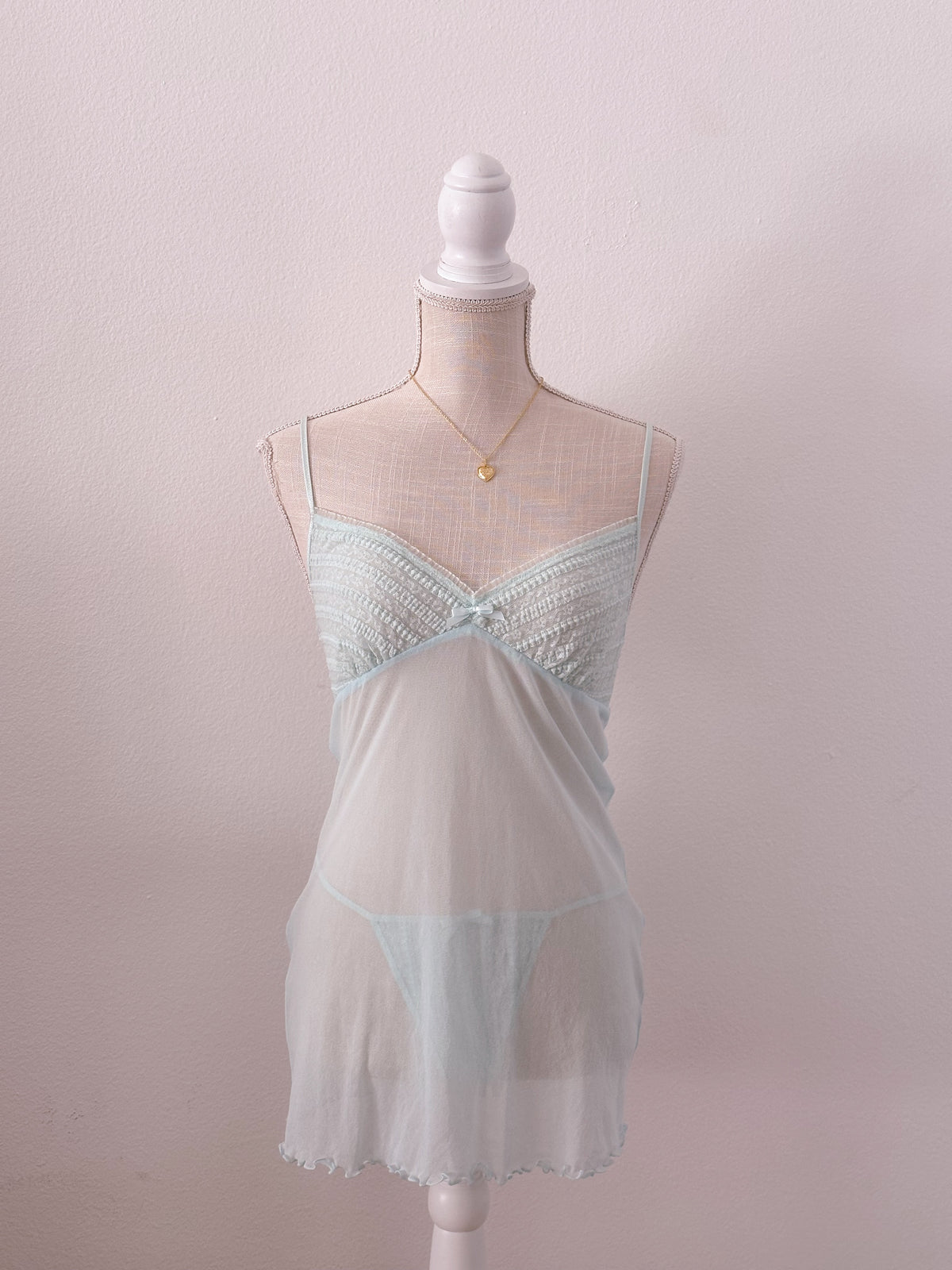 Victoria's Secret vintage teal blue green babydoll slip dress set