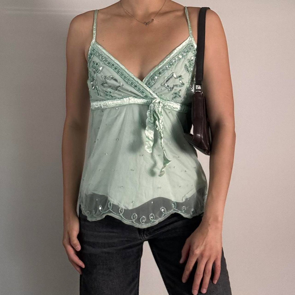 Vintage Sequin Vero Moda Green cami top Size: M