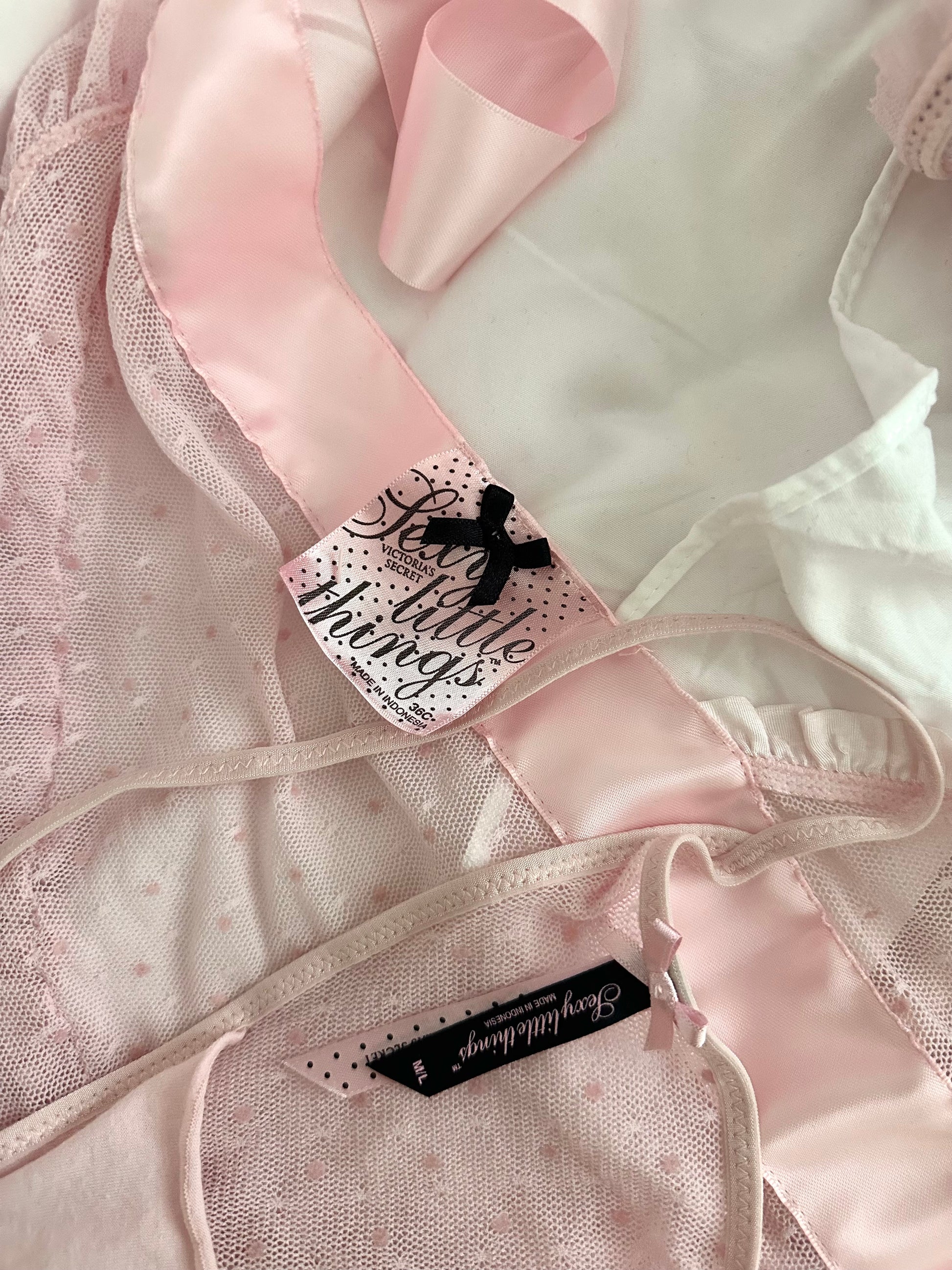 Vintage 2008 Victoria’s Secret Sexy Little Things Pink Polka Dot Lingerie Set Size: 36C / M-L