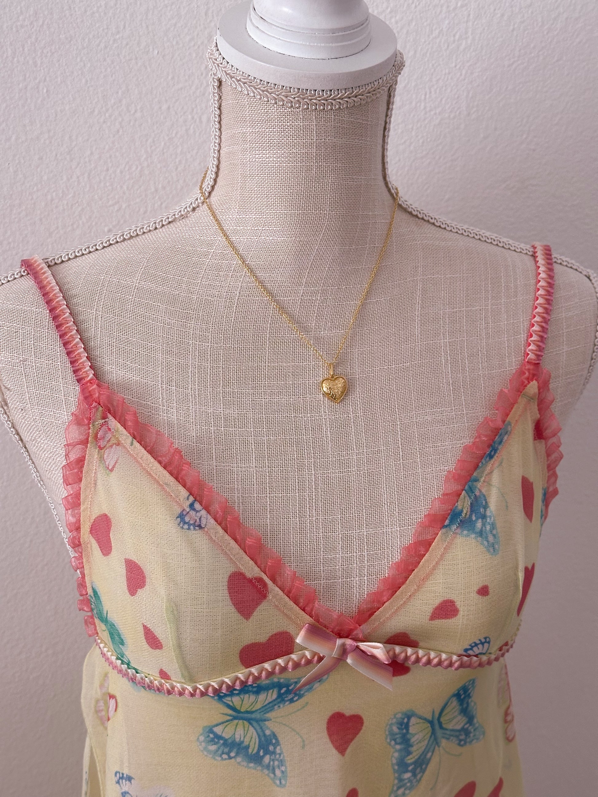 Vintage Victoria secret yellow, butterfly babydoll slip size: xs